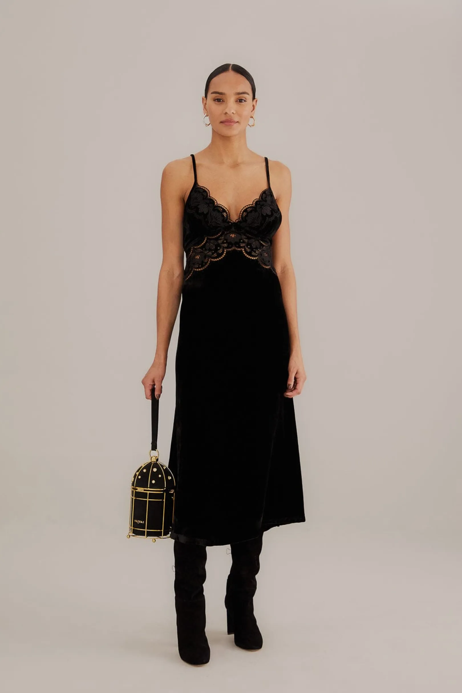 FARM Rio BLACK RICHELIEU VELVET SLIP DRESS Best