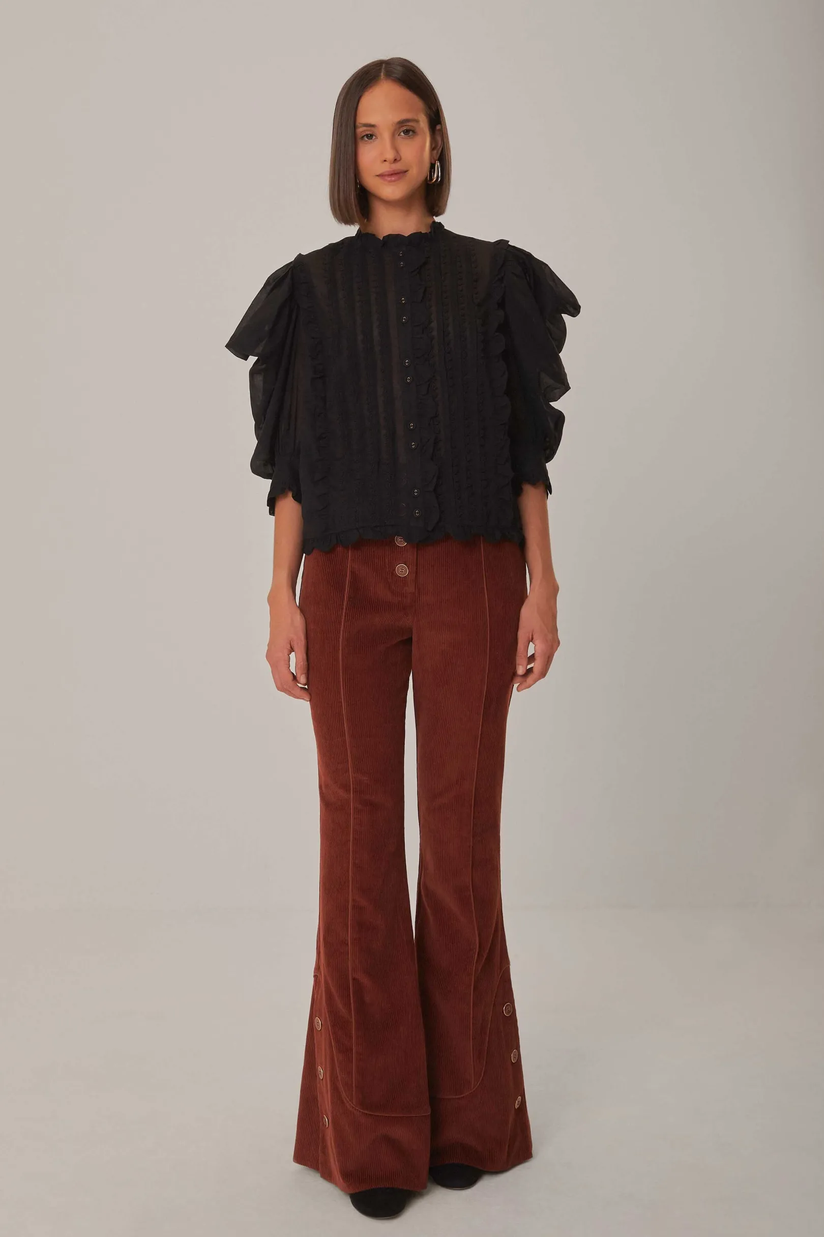 FARM Rio BLACK SHORT SLEEVE PLEATED BLOUSE Discount