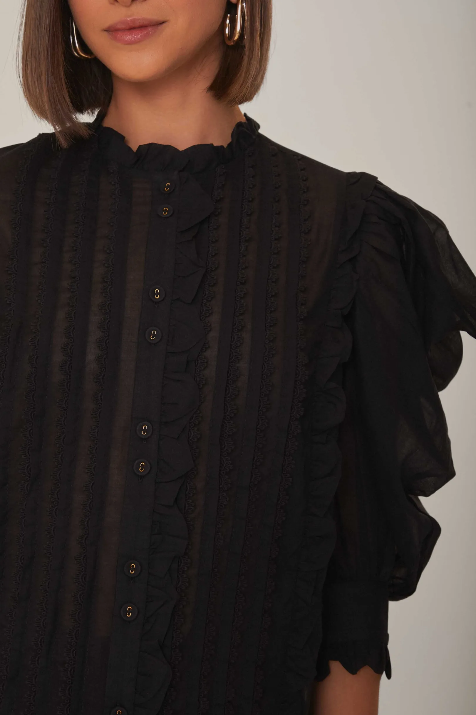 FARM Rio BLACK SHORT SLEEVE PLEATED BLOUSE Discount