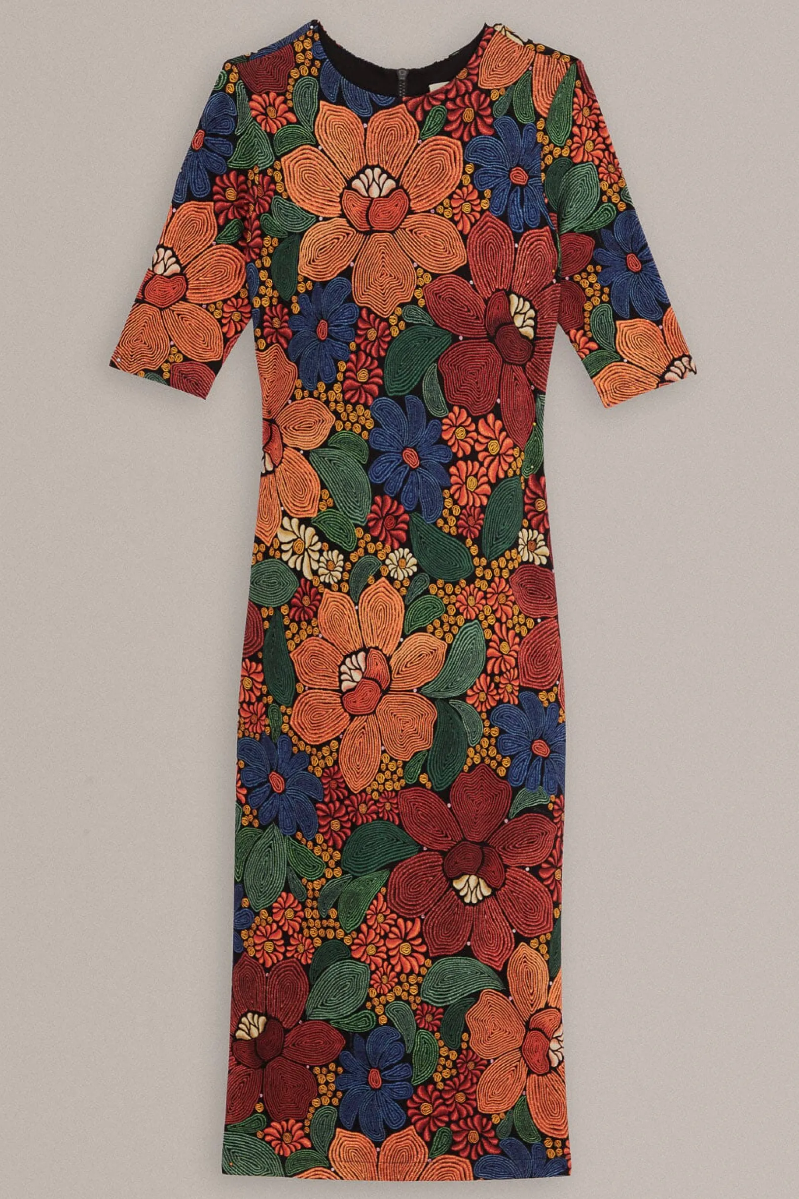 FARM Rio BLACK STITCHED FLOWERS LENZING™ ECOVERO™ VISCOSE MIDI DRESS Fashion