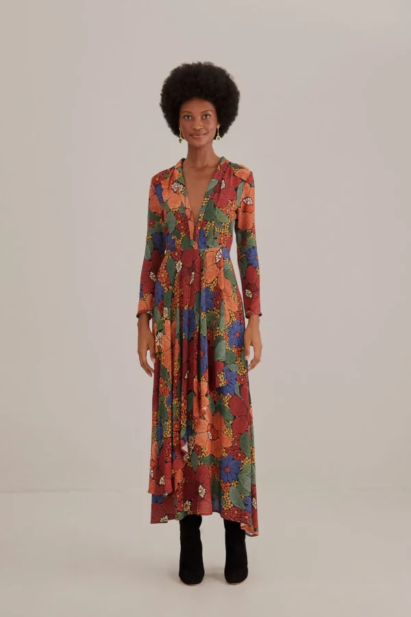 FARM Rio BLACK STITCHED FLOWERS V NECK MAXI DRESS Shop