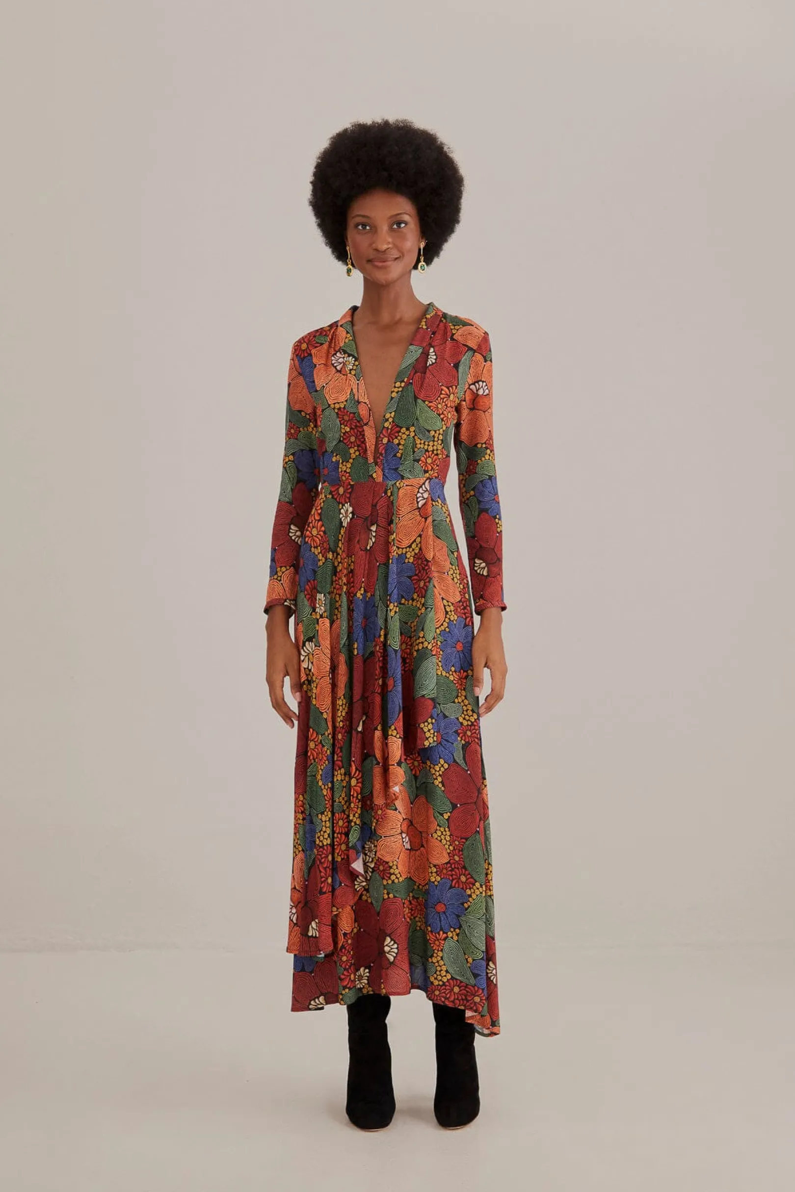 FARM Rio BLACK STITCHED FLOWERS V NECK MAXI DRESS Shop