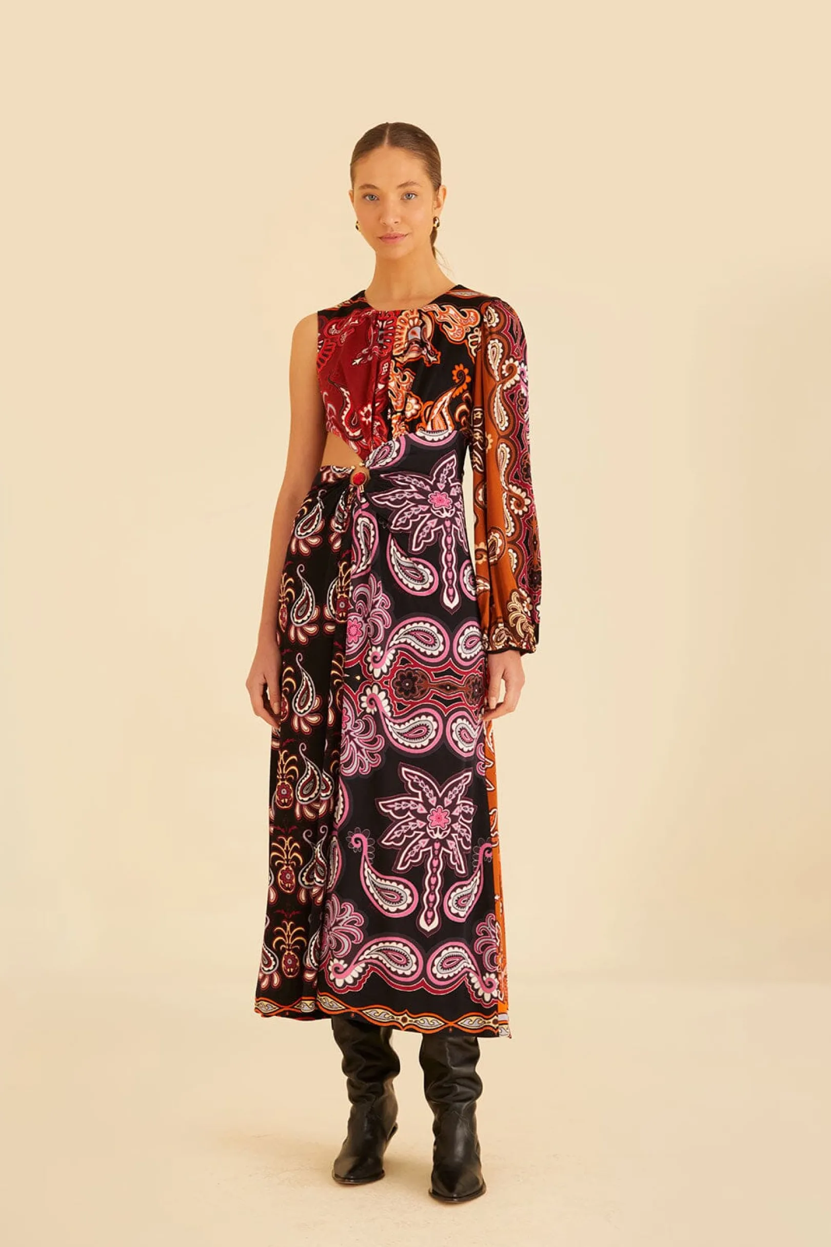 FARM Rio BLACK SWEET MERMAIDS ONE SHOULDER MAXI DRESS Clearance