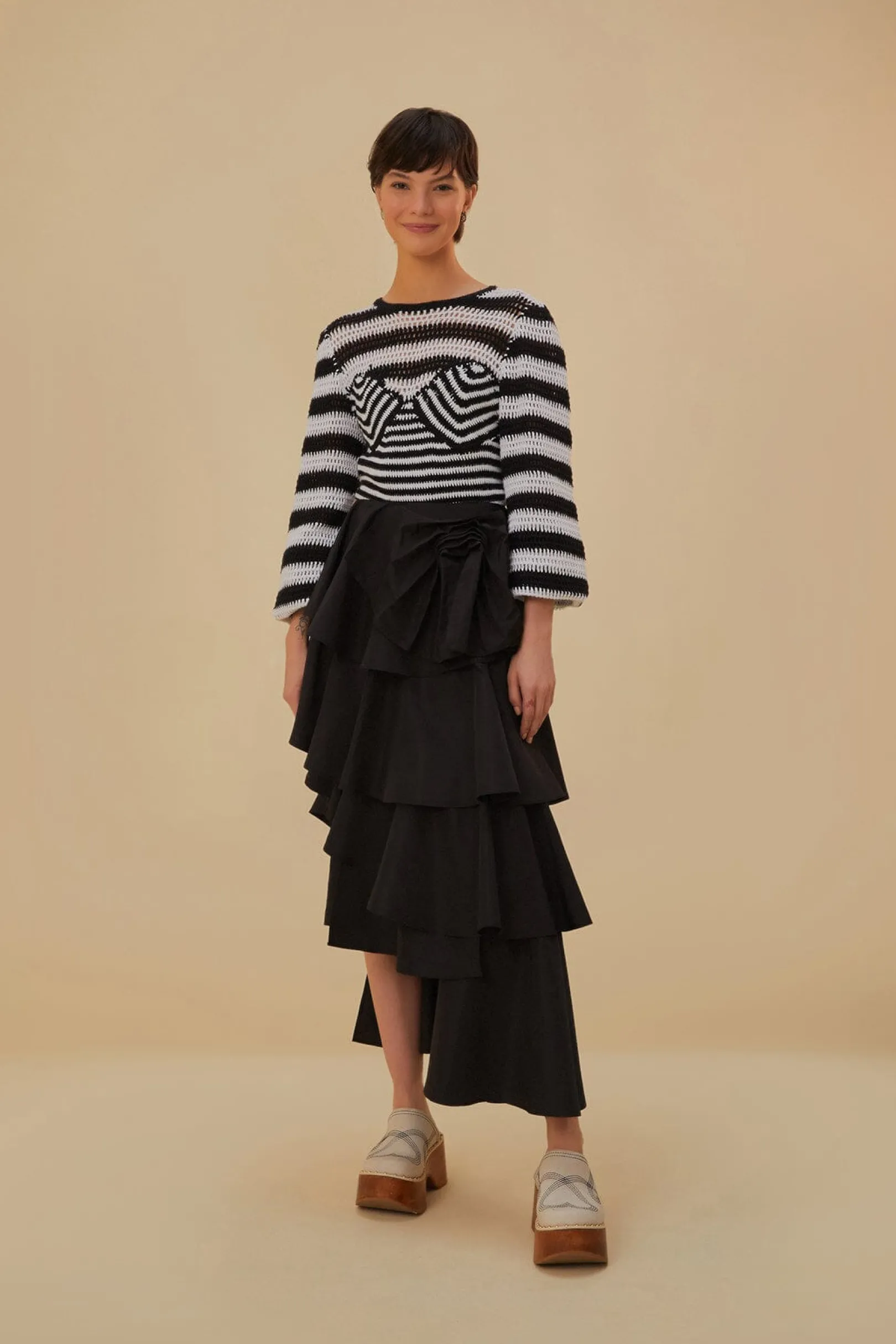 FARM Rio BLACK TIERED BOW DETAIL MAXI SKIRT Cheap
