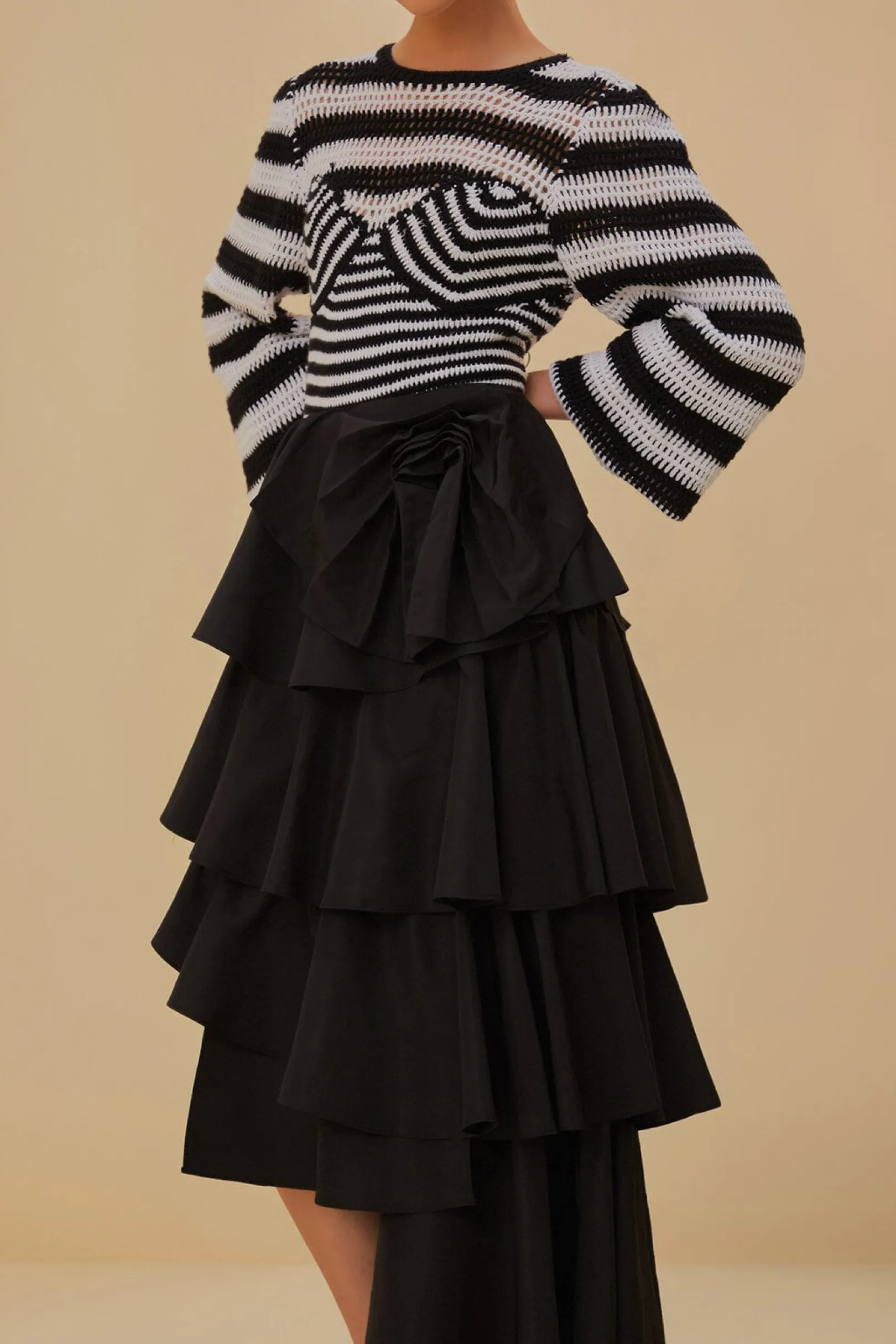 FARM Rio BLACK TIERED BOW DETAIL MAXI SKIRT Cheap