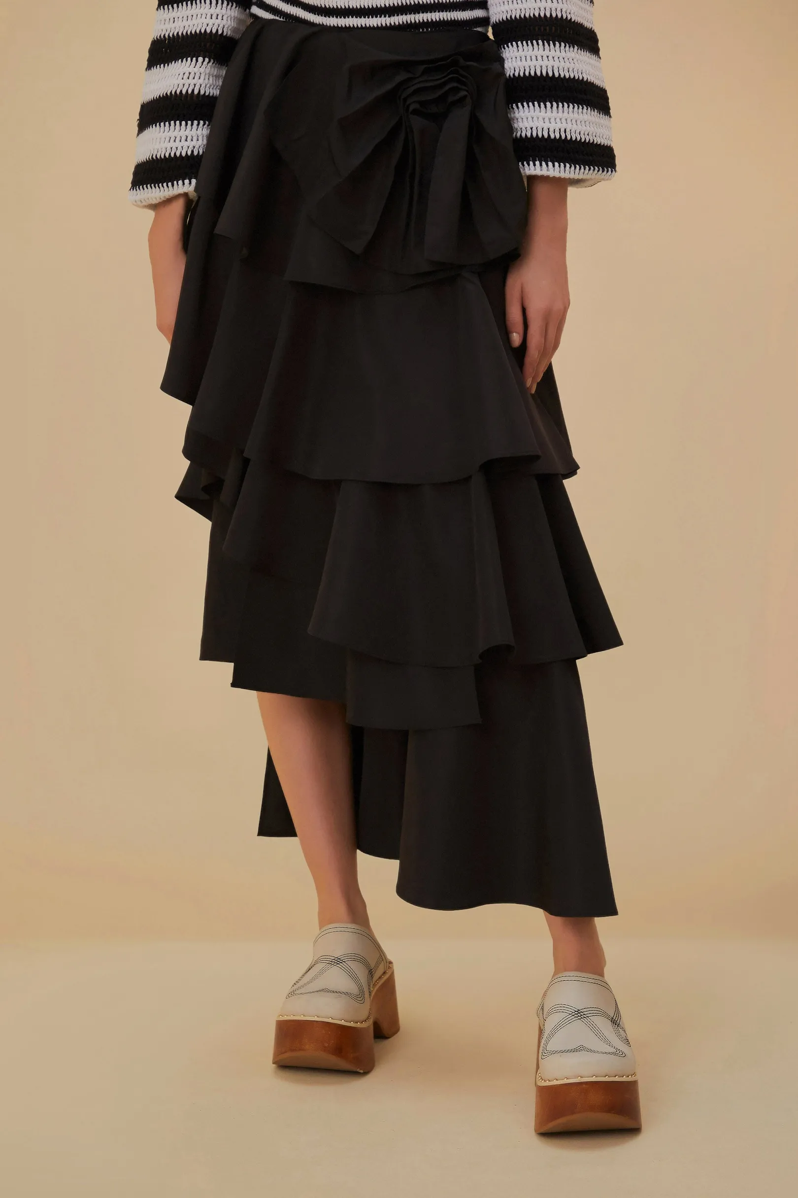 FARM Rio BLACK TIERED BOW DETAIL MAXI SKIRT Cheap