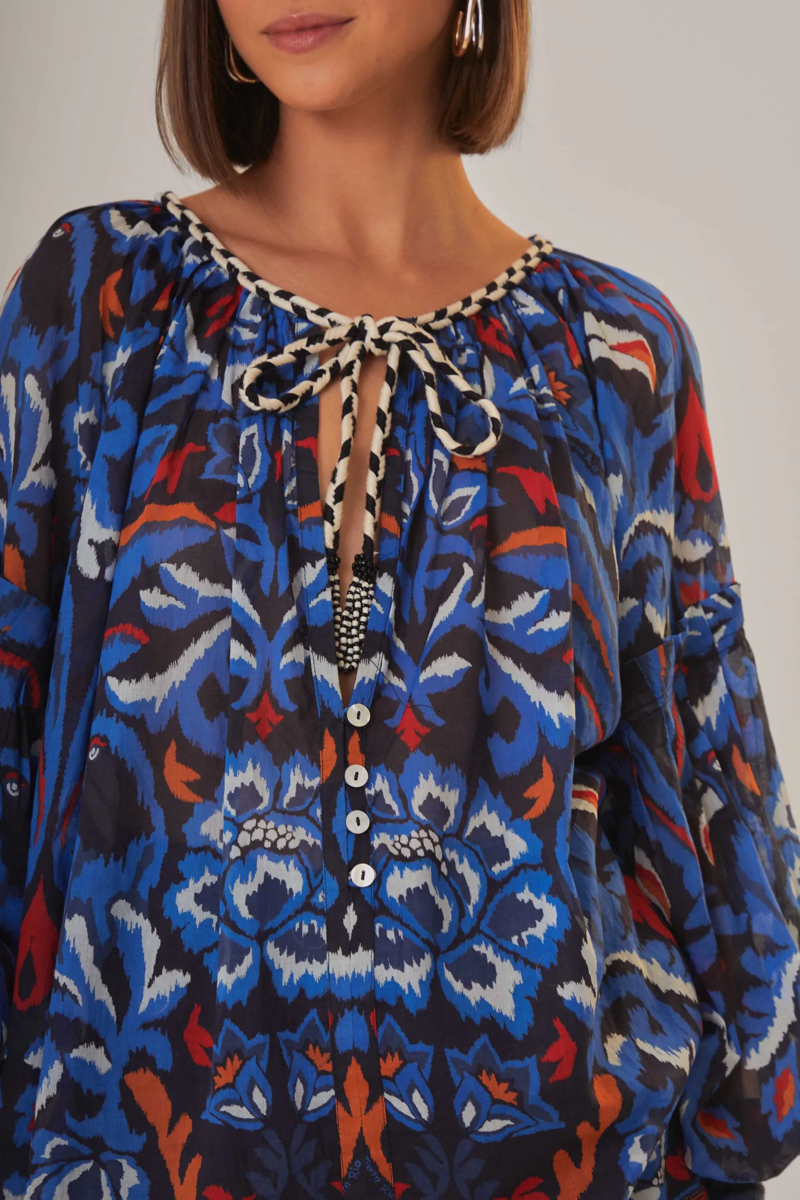 FARM Rio BLACK TOUCANS SCARF BLOUSE Flash Sale
