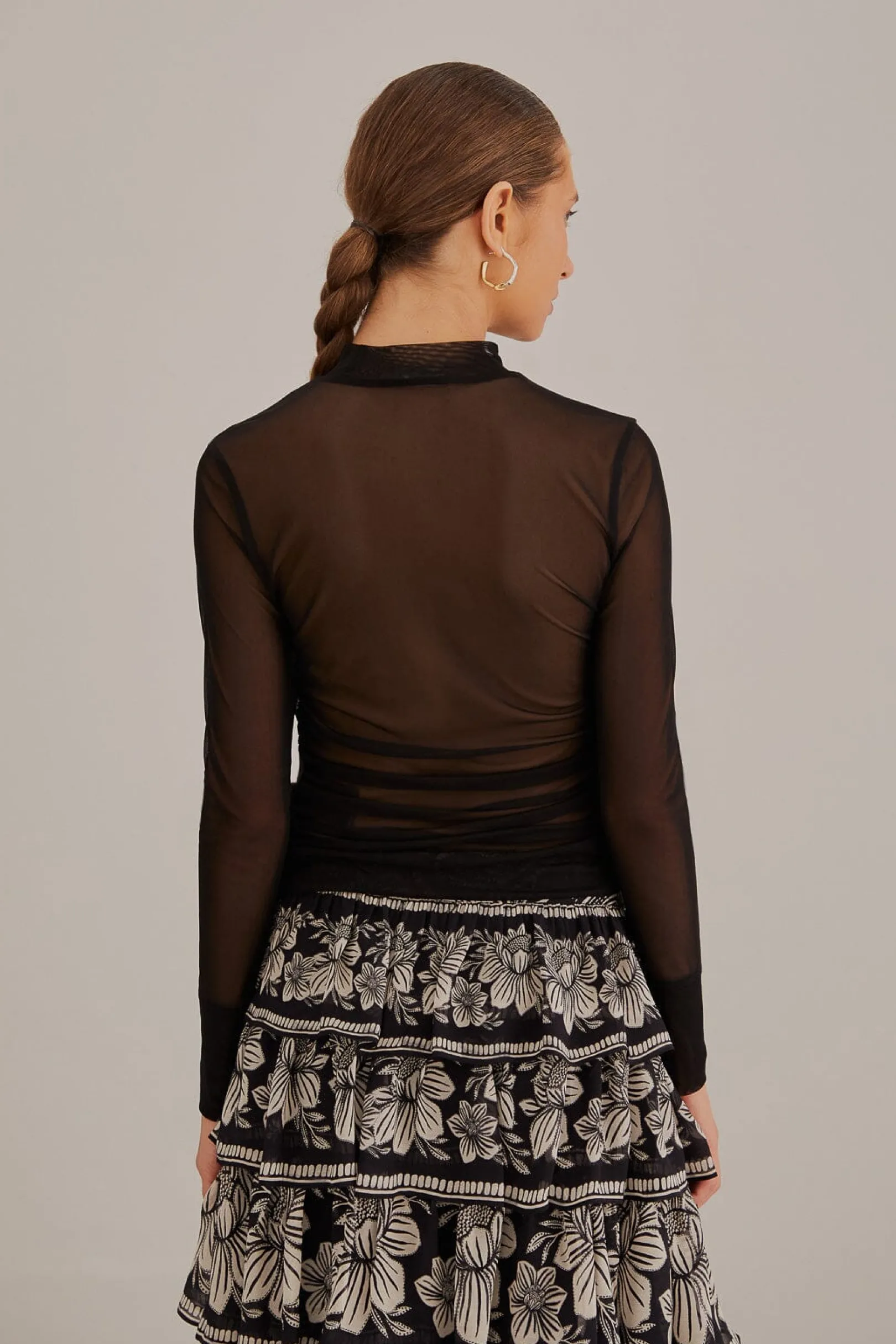 FARM Rio BLACK TULLE LONG SLEEVE BLOUSE Sale