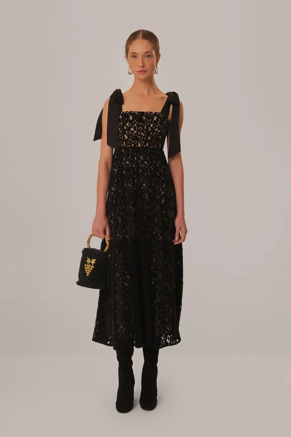 FARM Rio BLACK VELVET LACE SLEEVELESS MAXI DRESS Shop