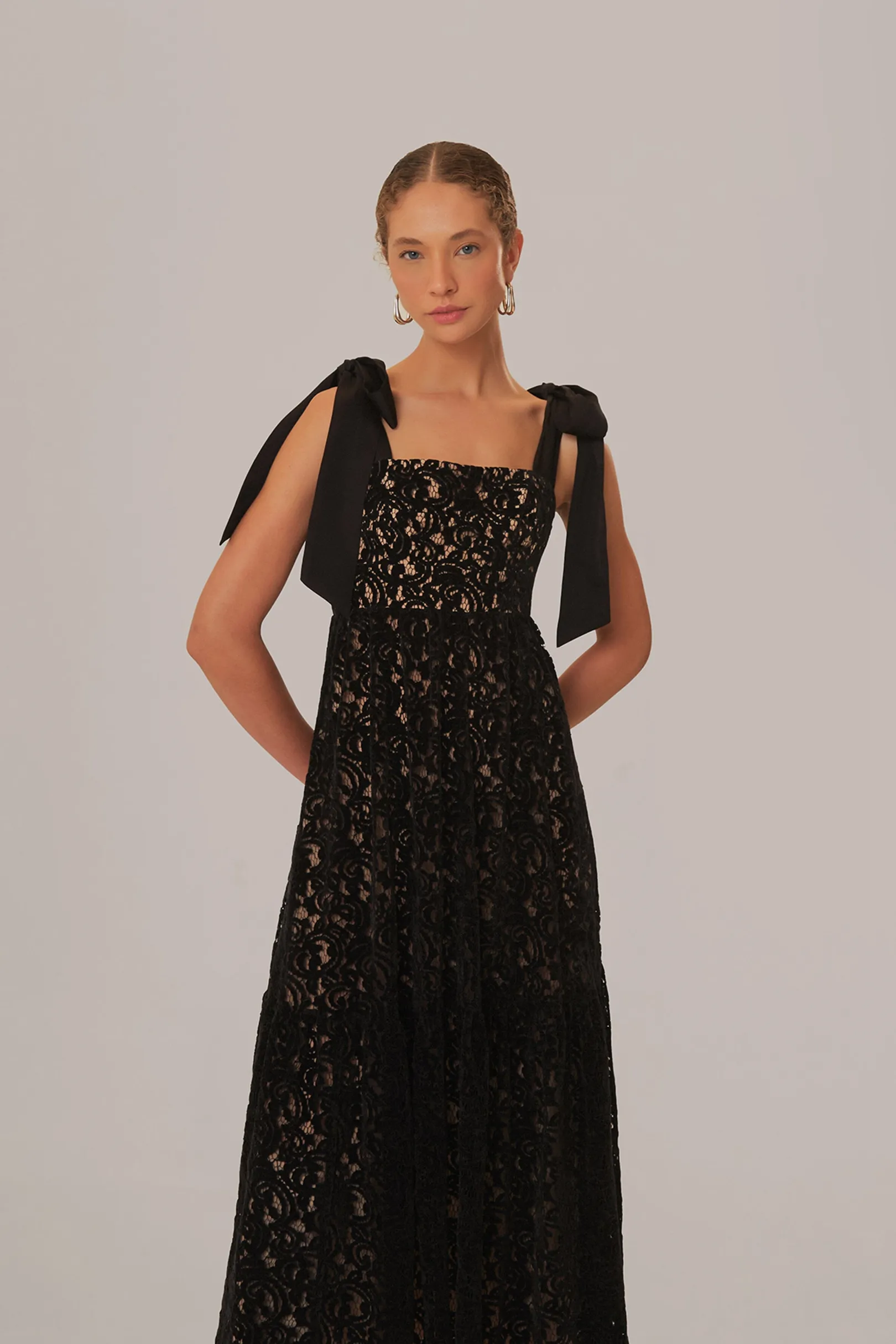 FARM Rio BLACK VELVET LACE SLEEVELESS MAXI DRESS Shop