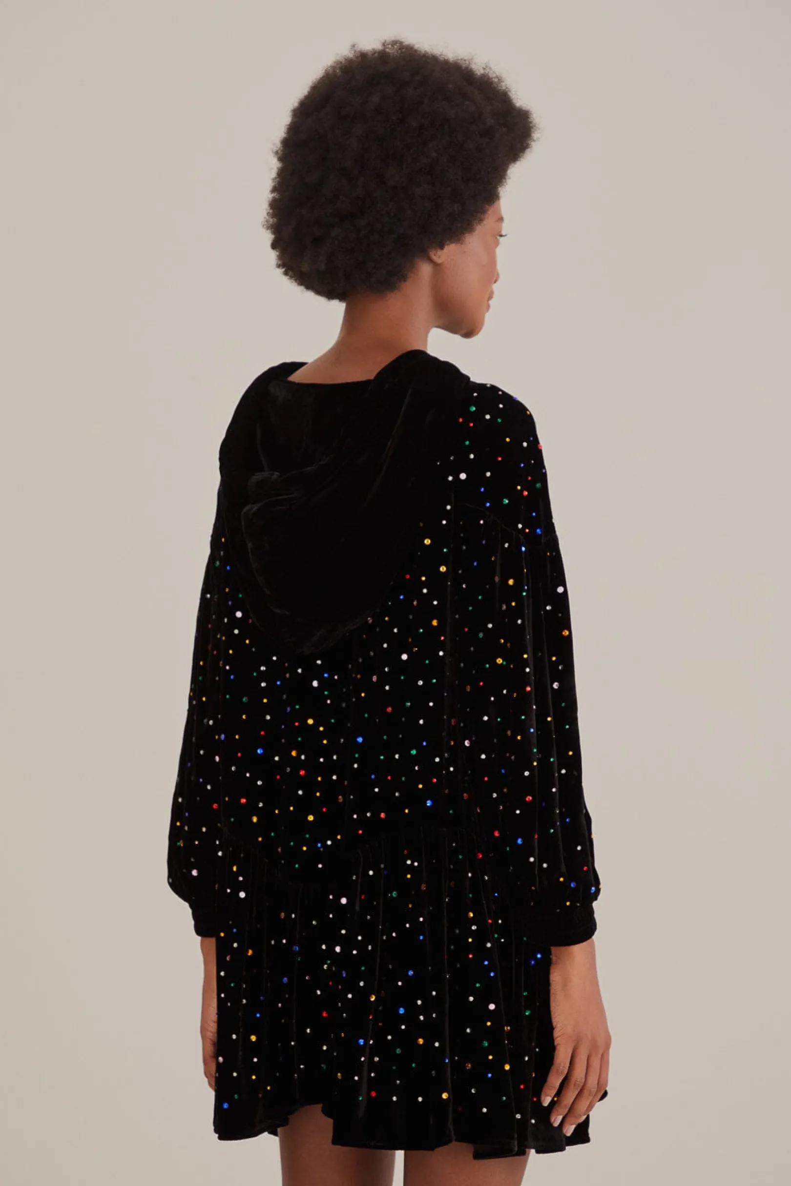 FARM Rio BLACK VELVET LONG SLEEVE MINI DRESS Outlet