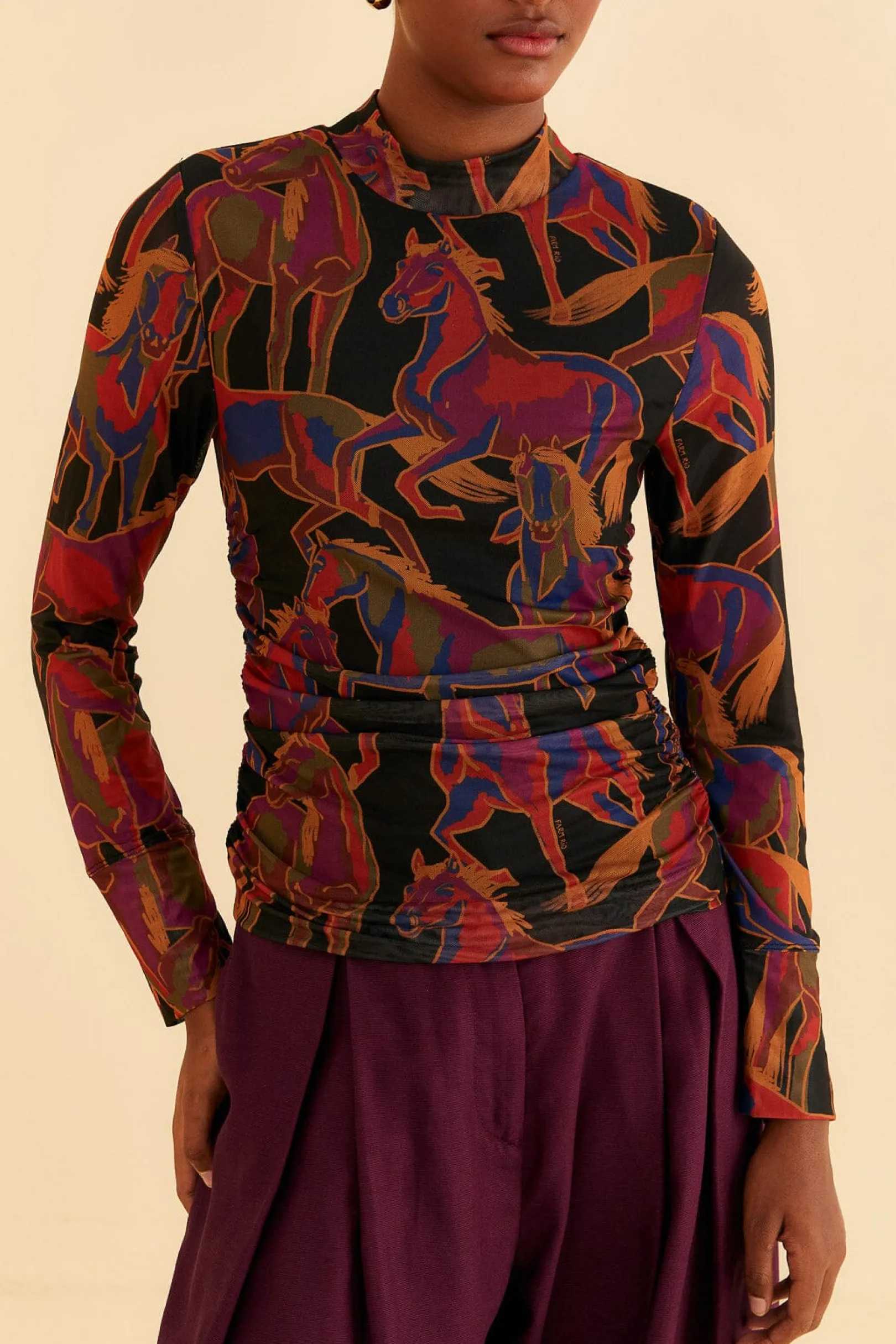 FARM Rio BLACK WILD HORSES TULLE BLOUSE Store