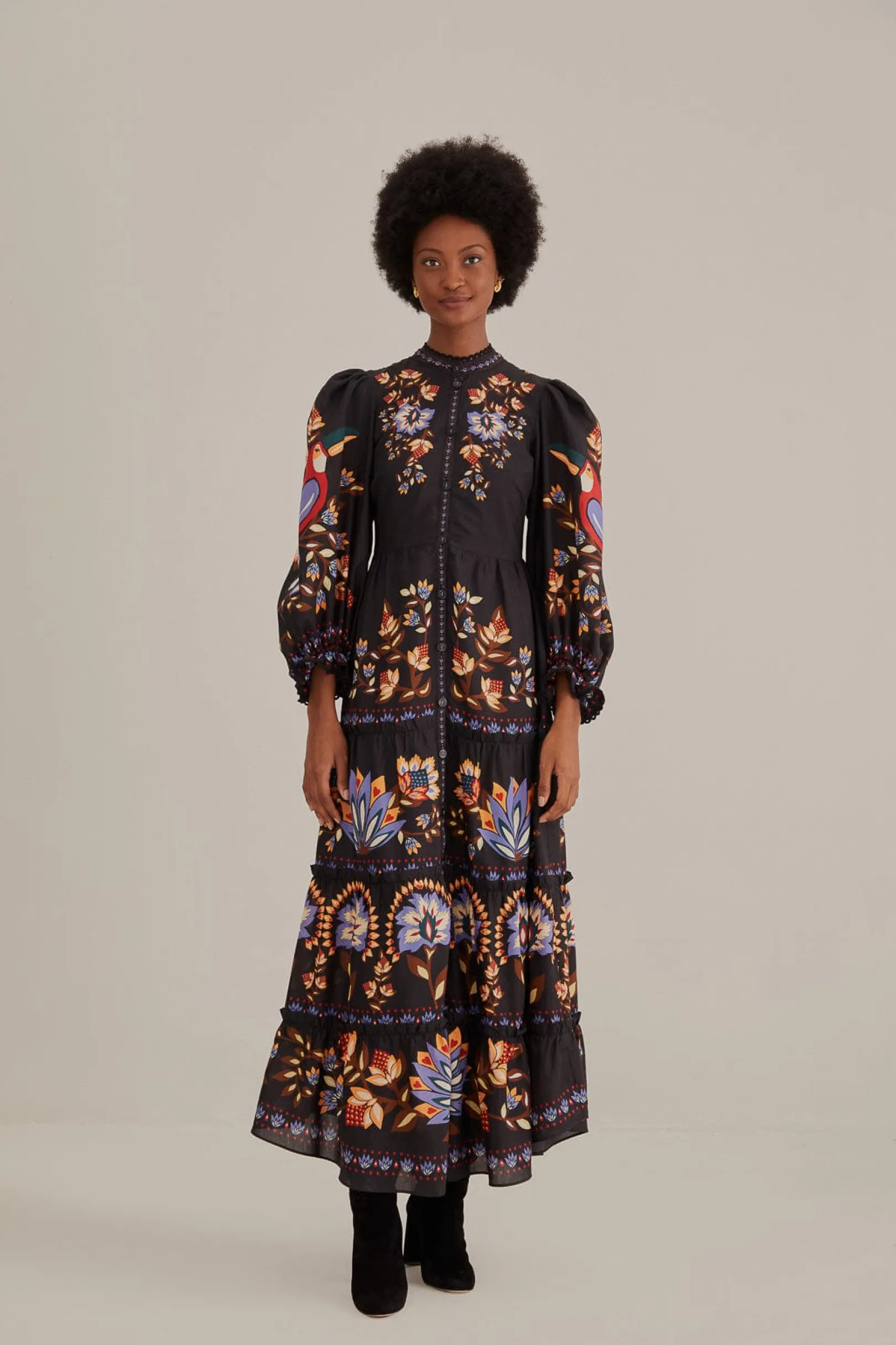 FARM Rio BLACK WINTER GARDEN LONG SLEEVE MAXI DRESS Sale