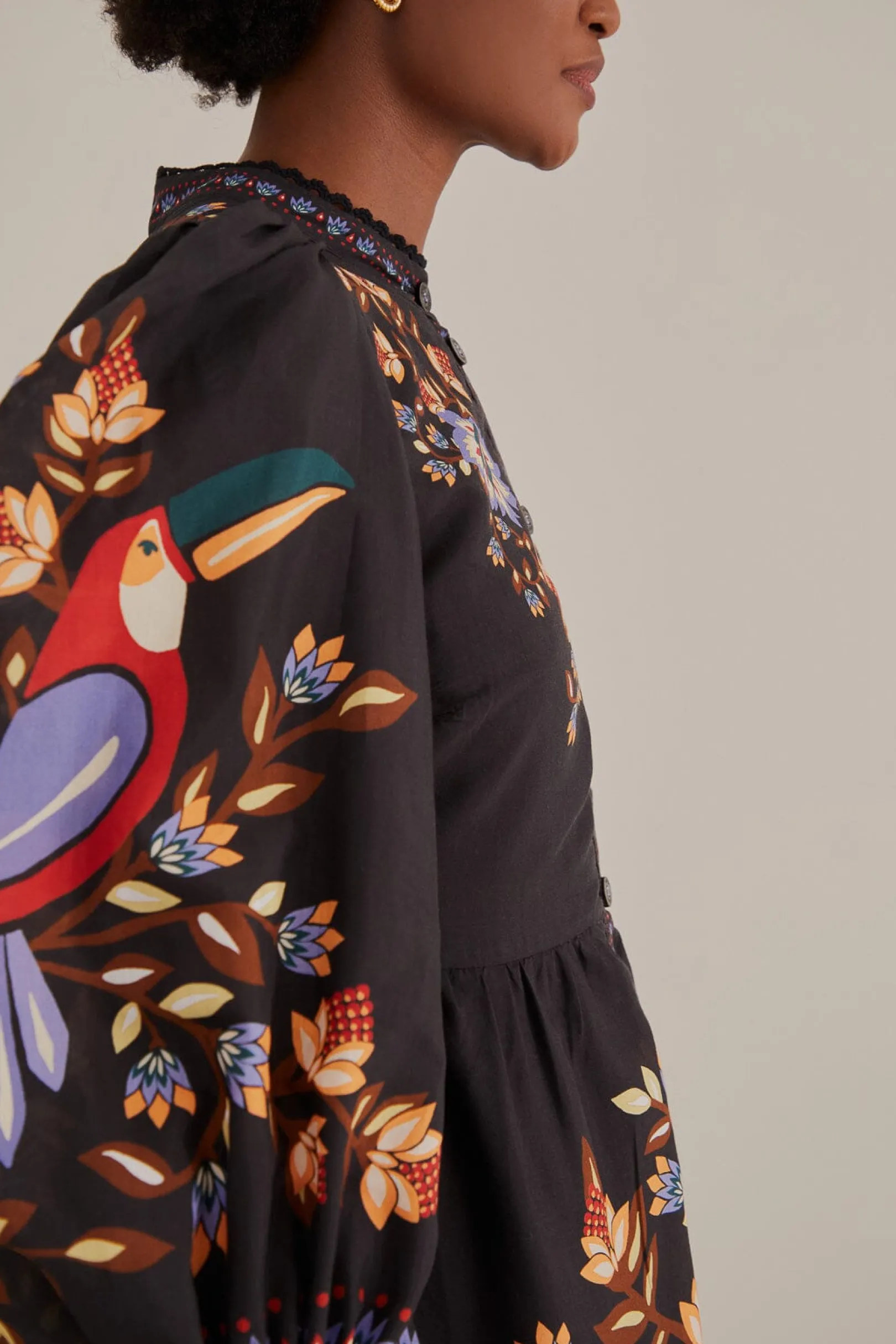 FARM Rio BLACK WINTER GARDEN LONG SLEEVE MAXI DRESS Sale