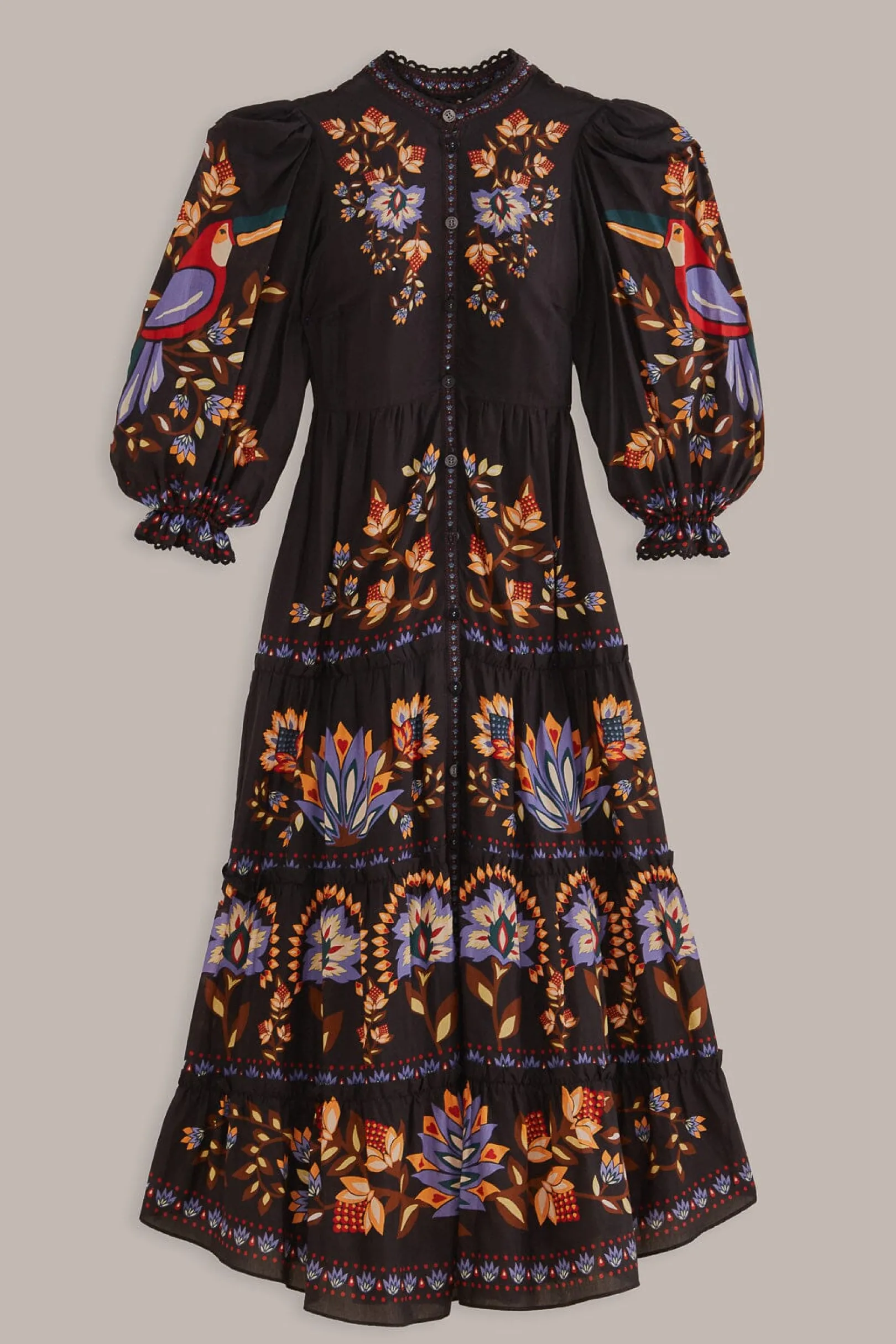 FARM Rio BLACK WINTER GARDEN LONG SLEEVE MAXI DRESS Sale