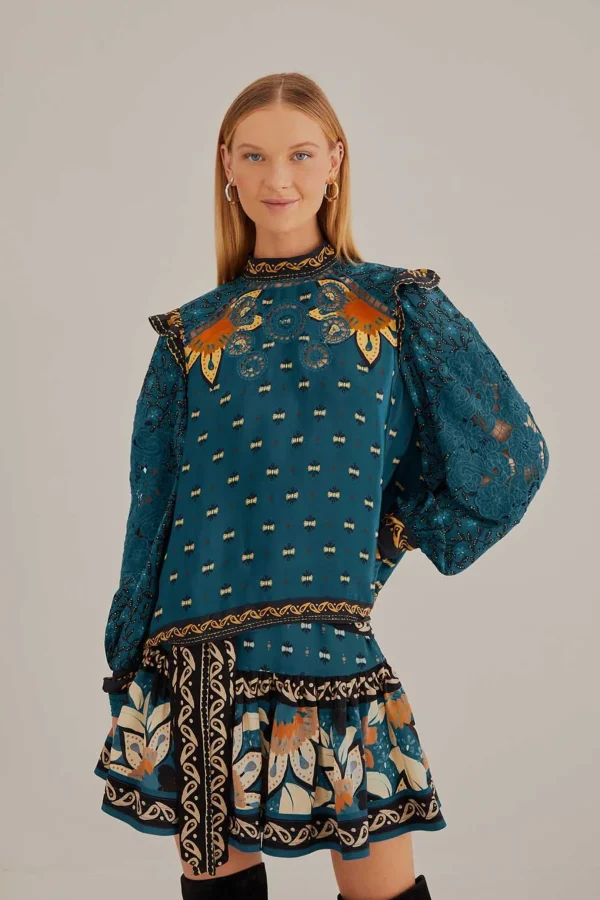 FARM Rio BLUE AINIKA CHILL LONG SLEEVE BLOUSE Store