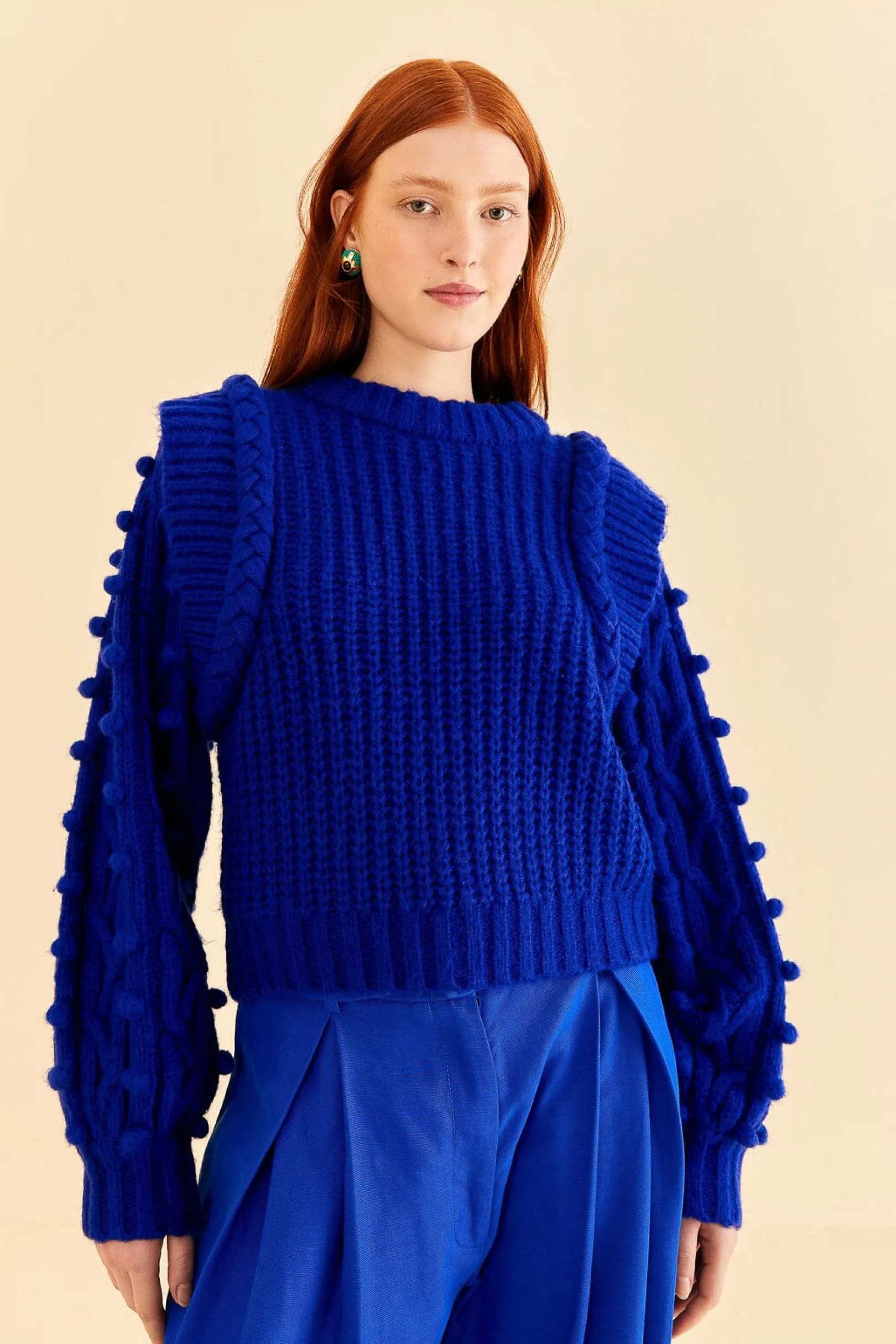 FARM Rio BLUE BRAIDED SWEATER Fashion