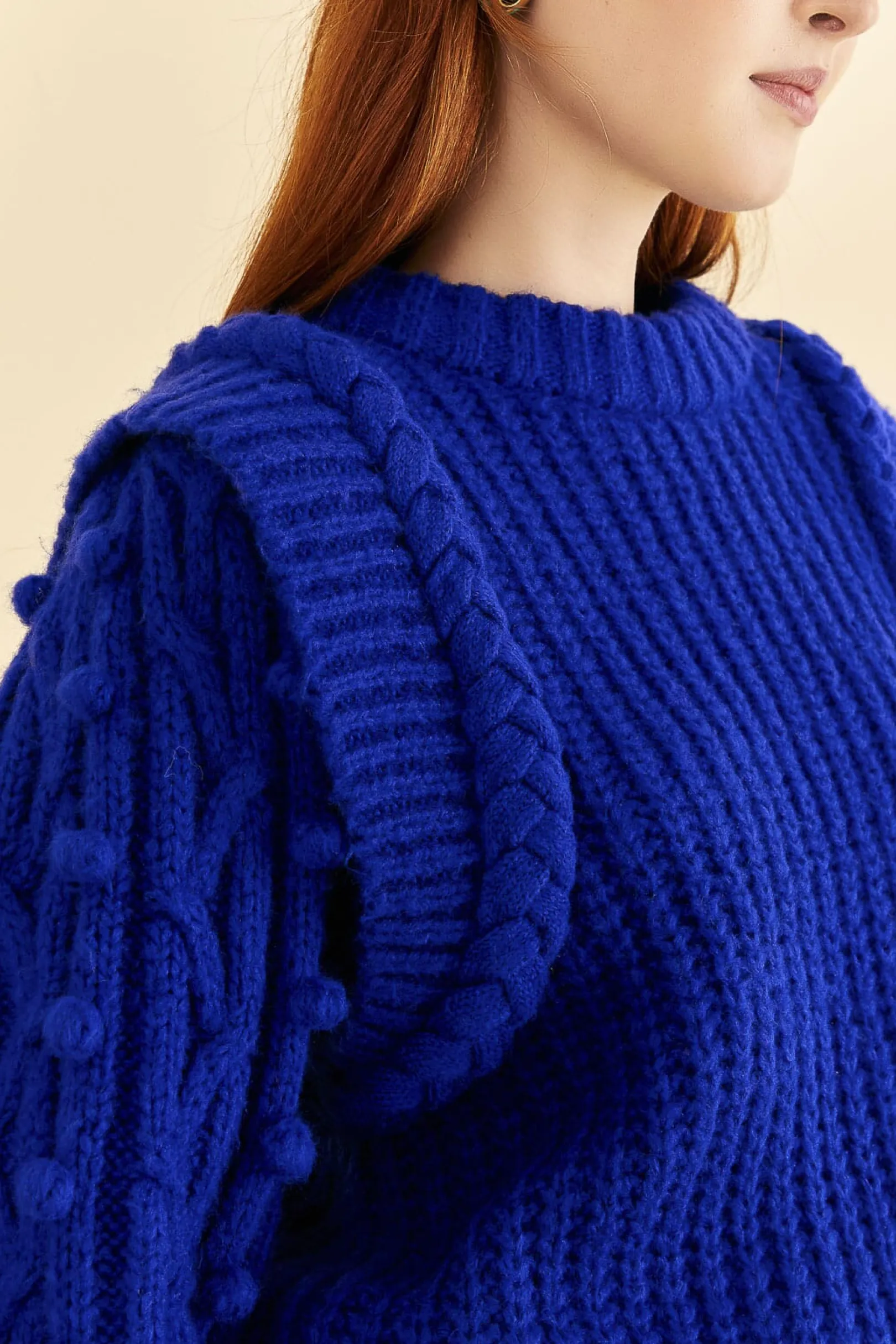 FARM Rio BLUE BRAIDED SWEATER Fashion