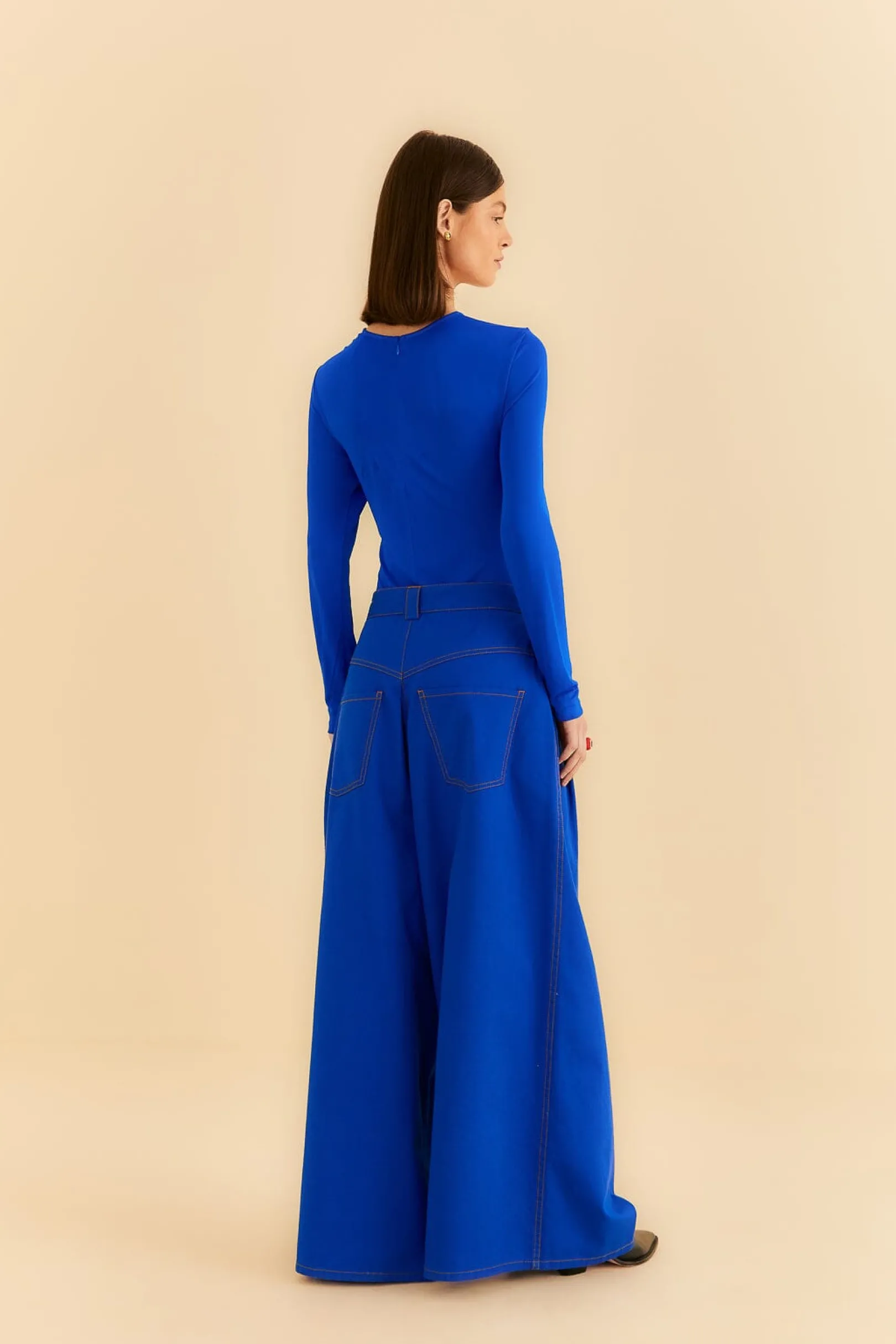 FARM Rio BLUE CANVAS MAXI PLEATED PANTS Cheap