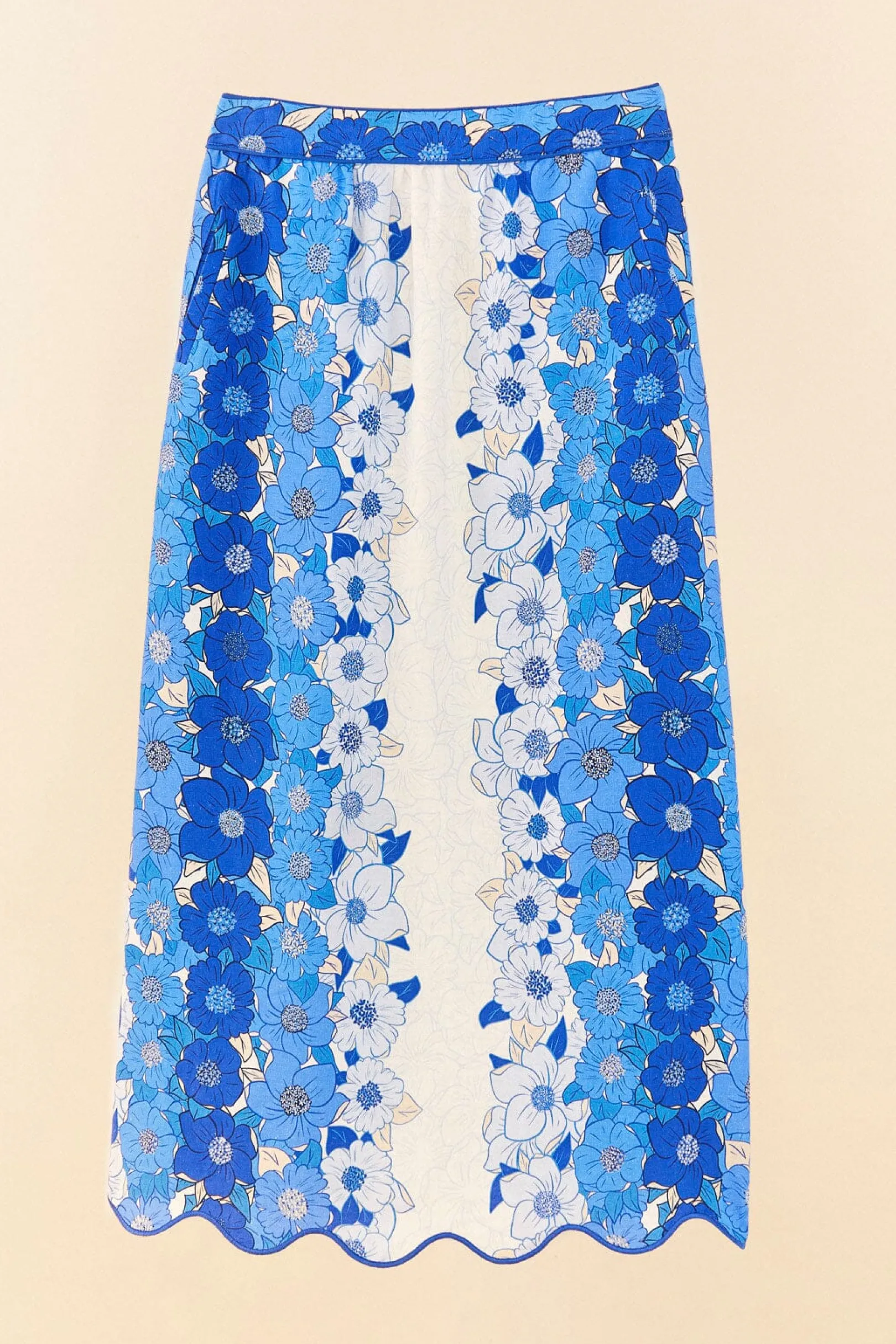 FARM Rio BLUE FLOWER STRIPES MIDI SKIRT Discount
