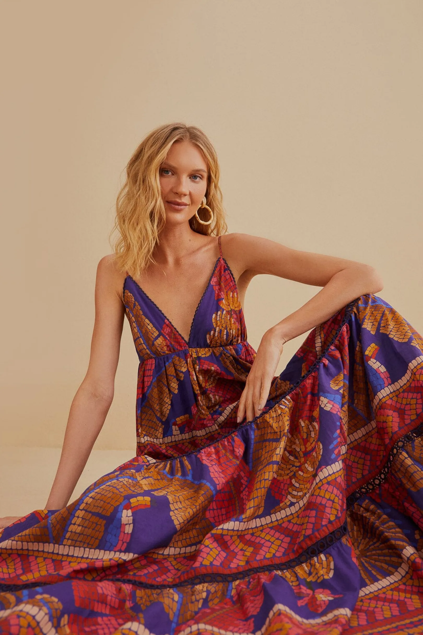 FARM Rio BLUE FOREST MOSAIC SLEEVELESS MAXI DRESS Clearance