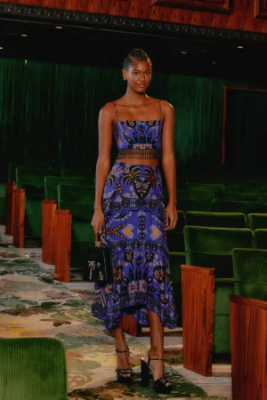 FARM Rio BLUE MARTINA SCARF BEADED MIDI SKIRT Outlet