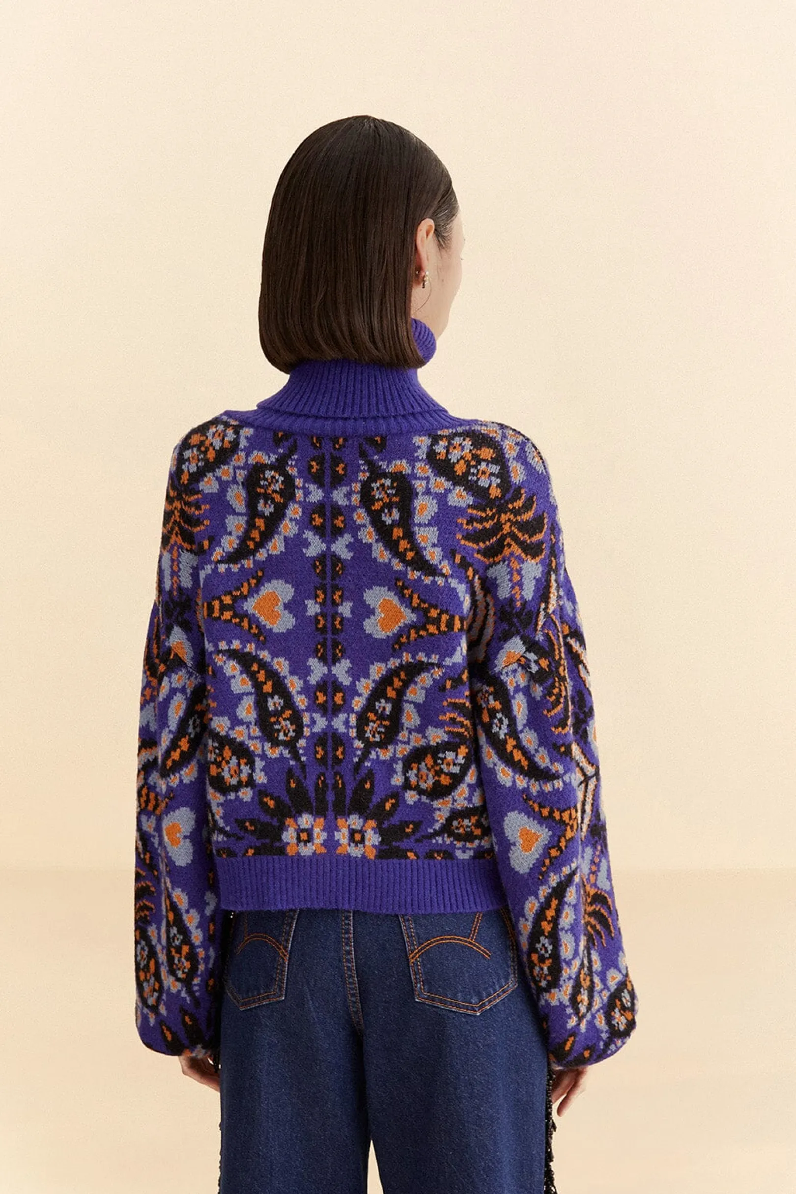 FARM Rio BLUE MARTINA SCARF SEQUIN EMBROIDERED KNIT CARDIGAN Store