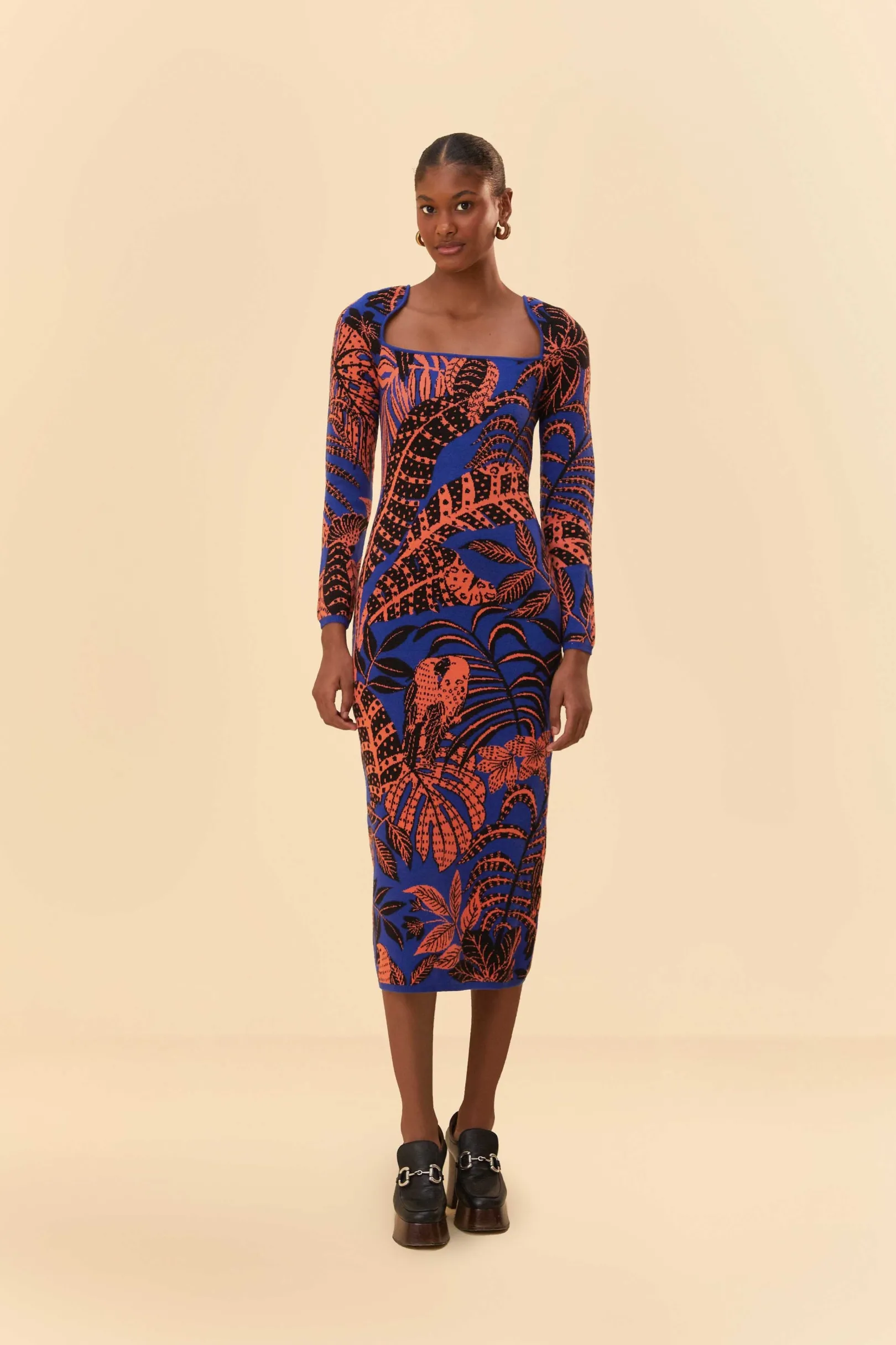 FARM Rio BLUE TROPICAL GOLD LONG SLEEVE DRESS Shop