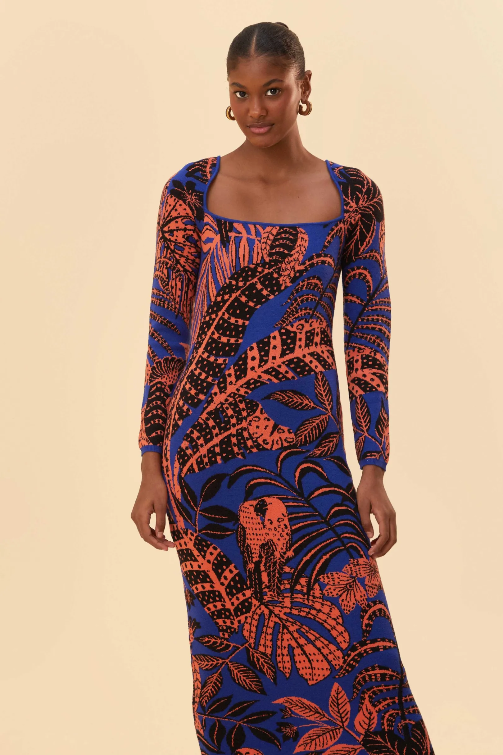 FARM Rio BLUE TROPICAL GOLD LONG SLEEVE DRESS Shop