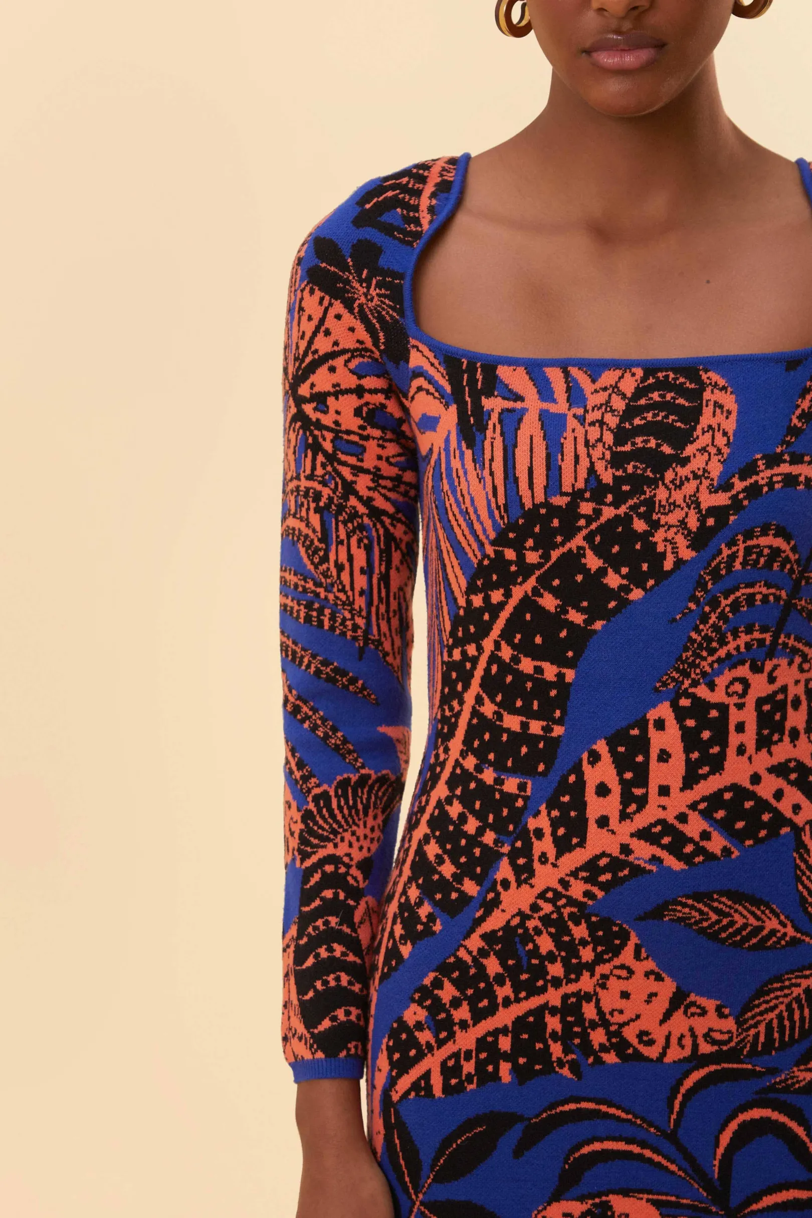 FARM Rio BLUE TROPICAL GOLD LONG SLEEVE DRESS Shop