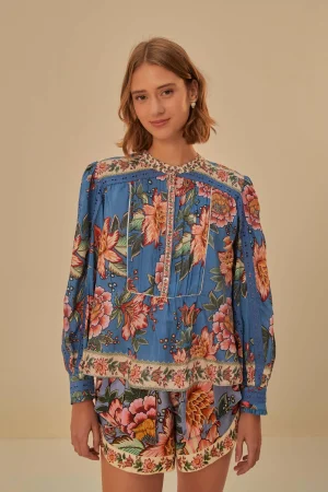 FARM Rio BLUE WONDERFUL BOUQUET LONG SLEEVE BLOUSE Online