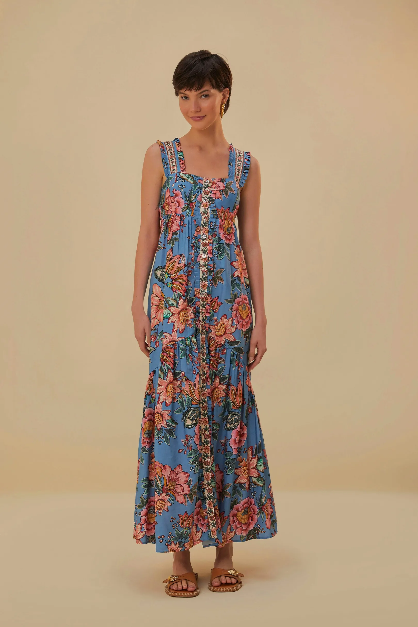 FARM Rio BLUE WONDERFUL BOUQUET SLEEVELESS MAXI DRESS Outlet