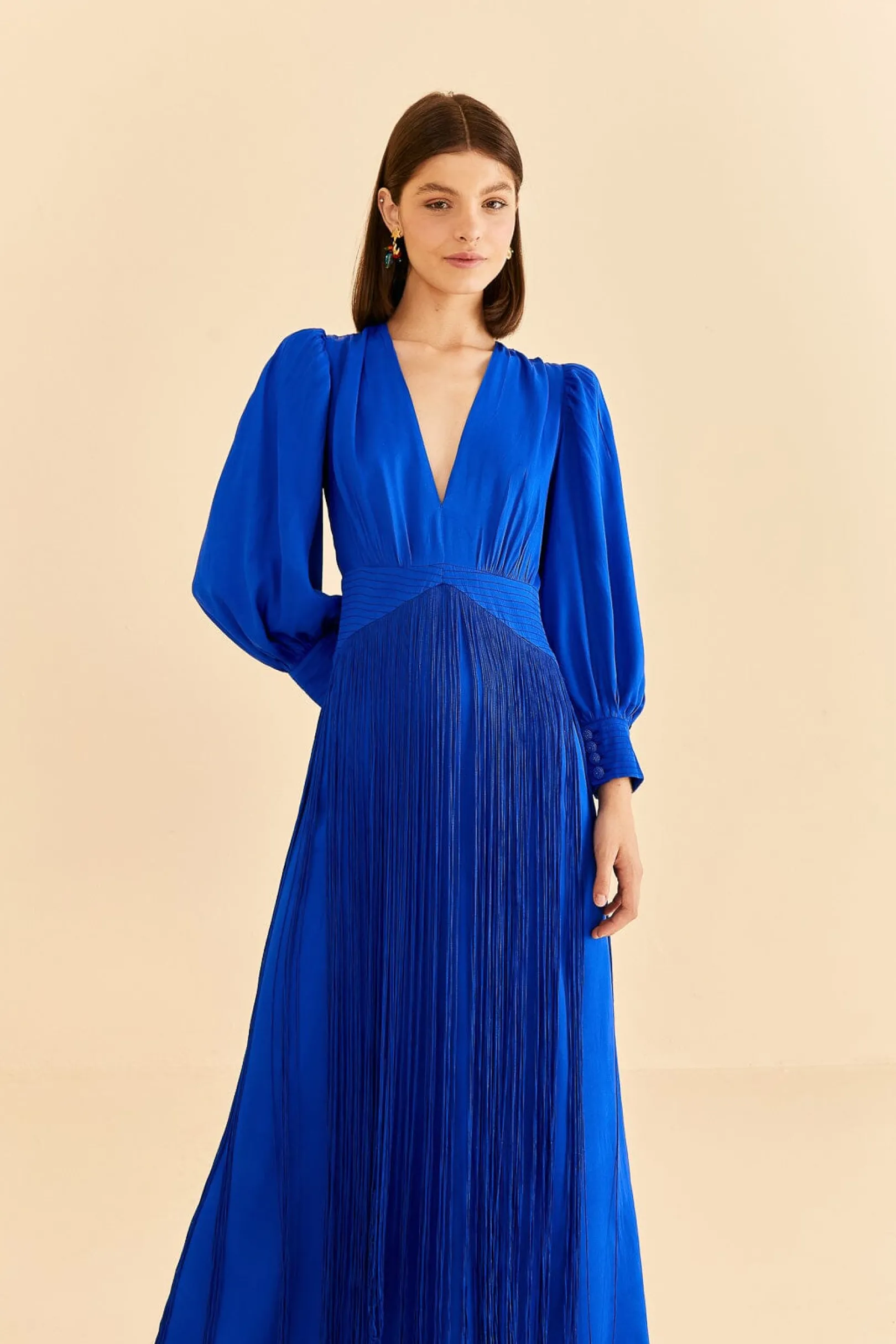 FARM Rio BRIGHT BLUE FRINGES MAXI DRESS Clearance