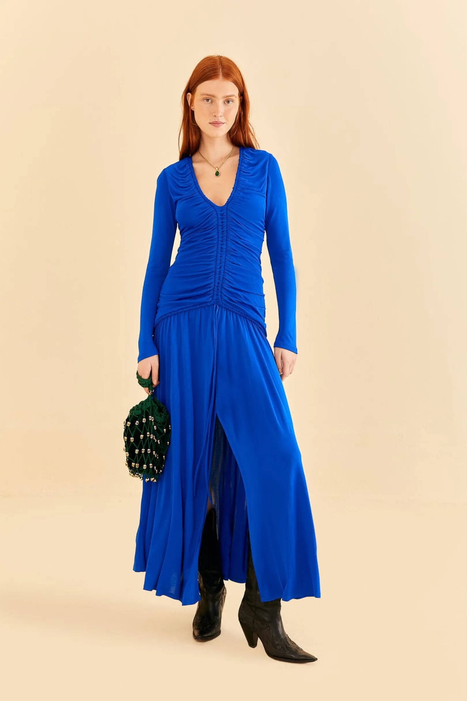 FARM Rio BRIGHT BLUE LONG SLEEVE MIDI DRESS Best Sale