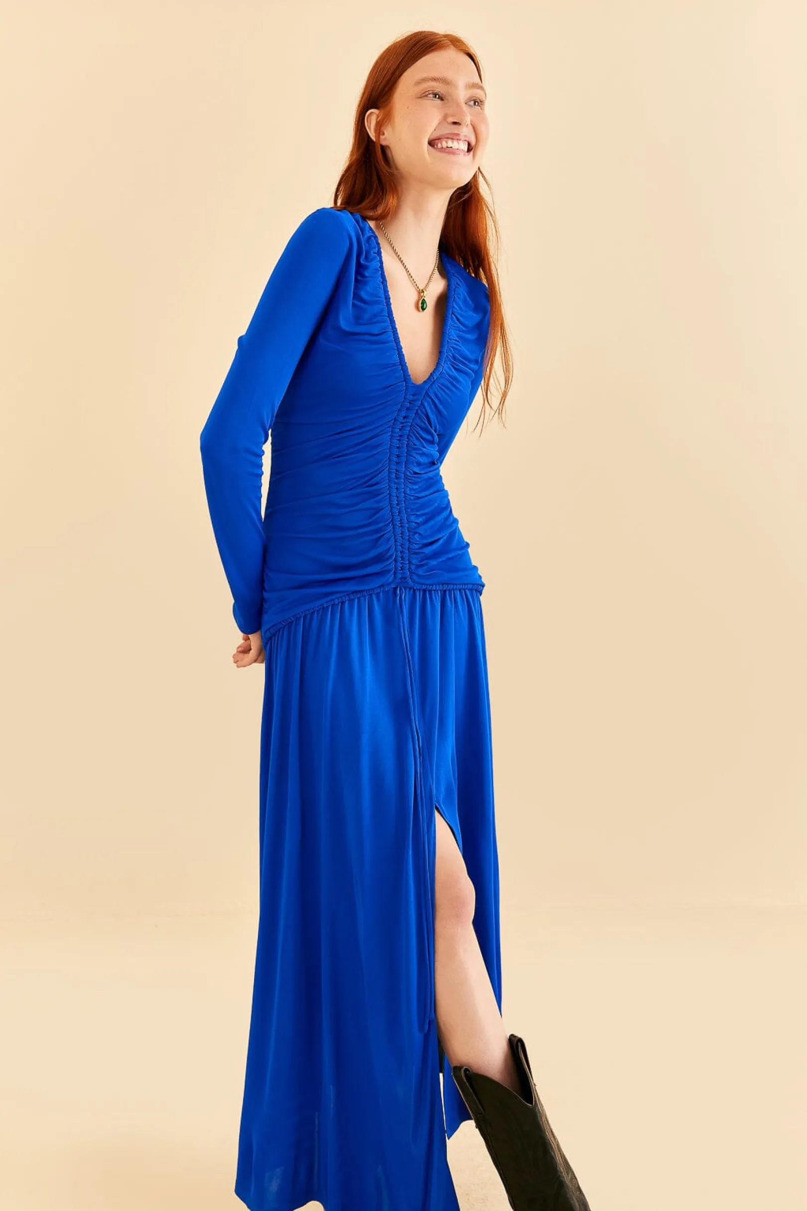 FARM Rio BRIGHT BLUE LONG SLEEVE MIDI DRESS Best Sale