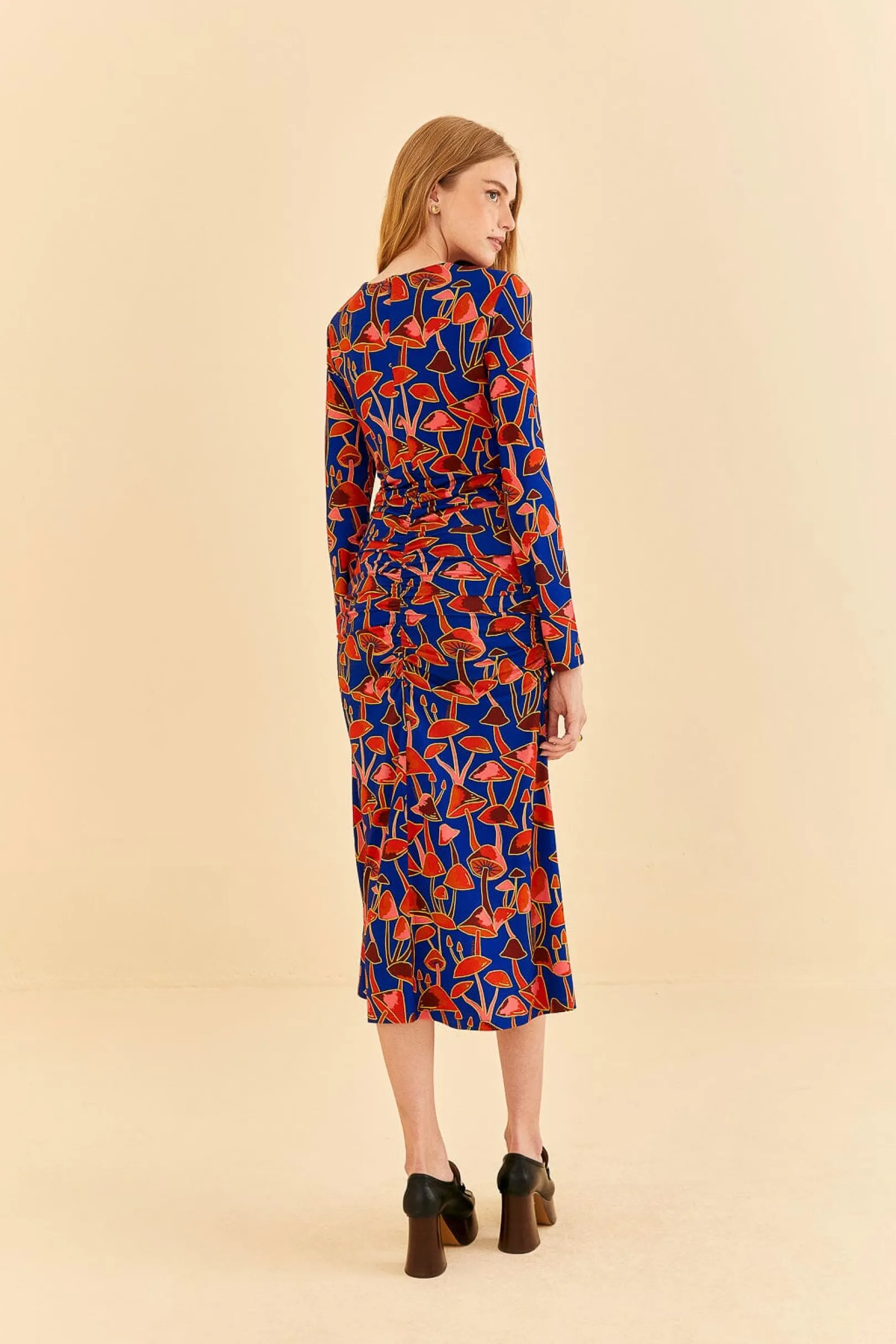FARM Rio BRIGHT BLUE MUSHROOM SKETCH LENZING™ ECOVERO™ VISCOSE MIDI DRESS Cheap