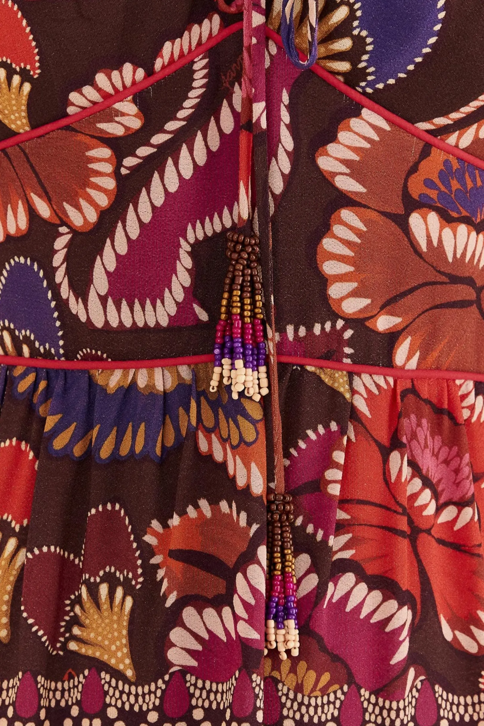 FARM Rio BROWN BRIGHT FLORA SHORT SLEEVE MIDI DRESS Discount