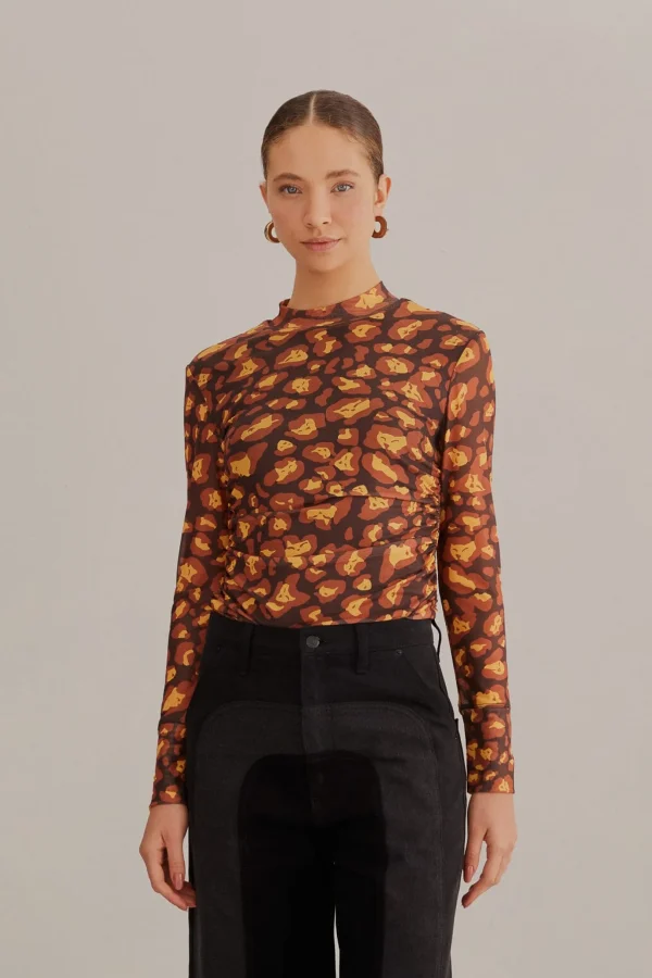 FARM Rio BROWN LEOPARD DESIRE TULLE BLOUSE Best