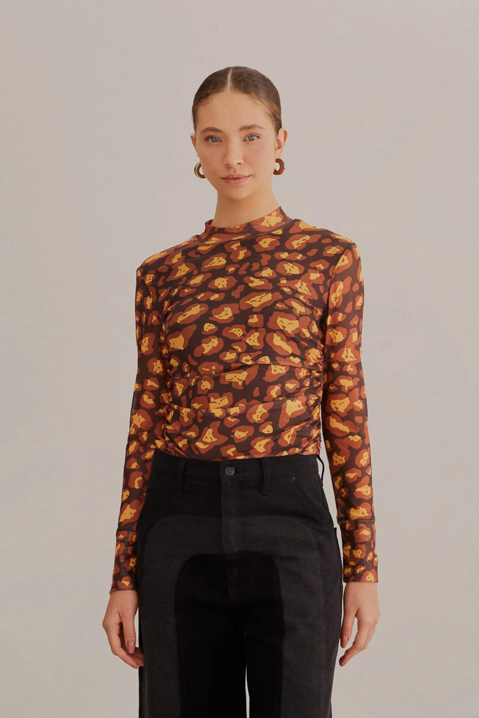 FARM Rio BROWN LEOPARD DESIRE TULLE BLOUSE Best