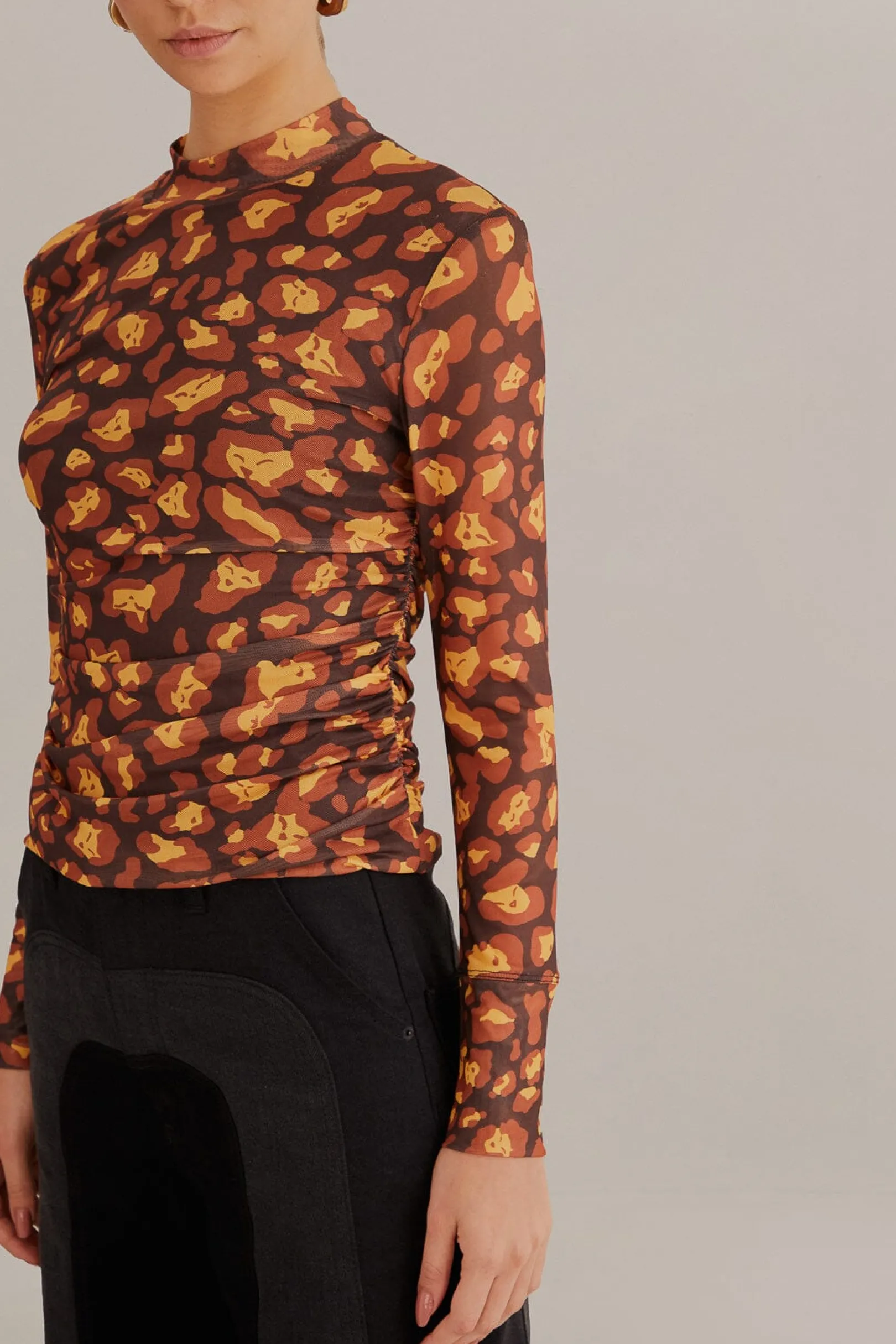 FARM Rio BROWN LEOPARD DESIRE TULLE BLOUSE Best