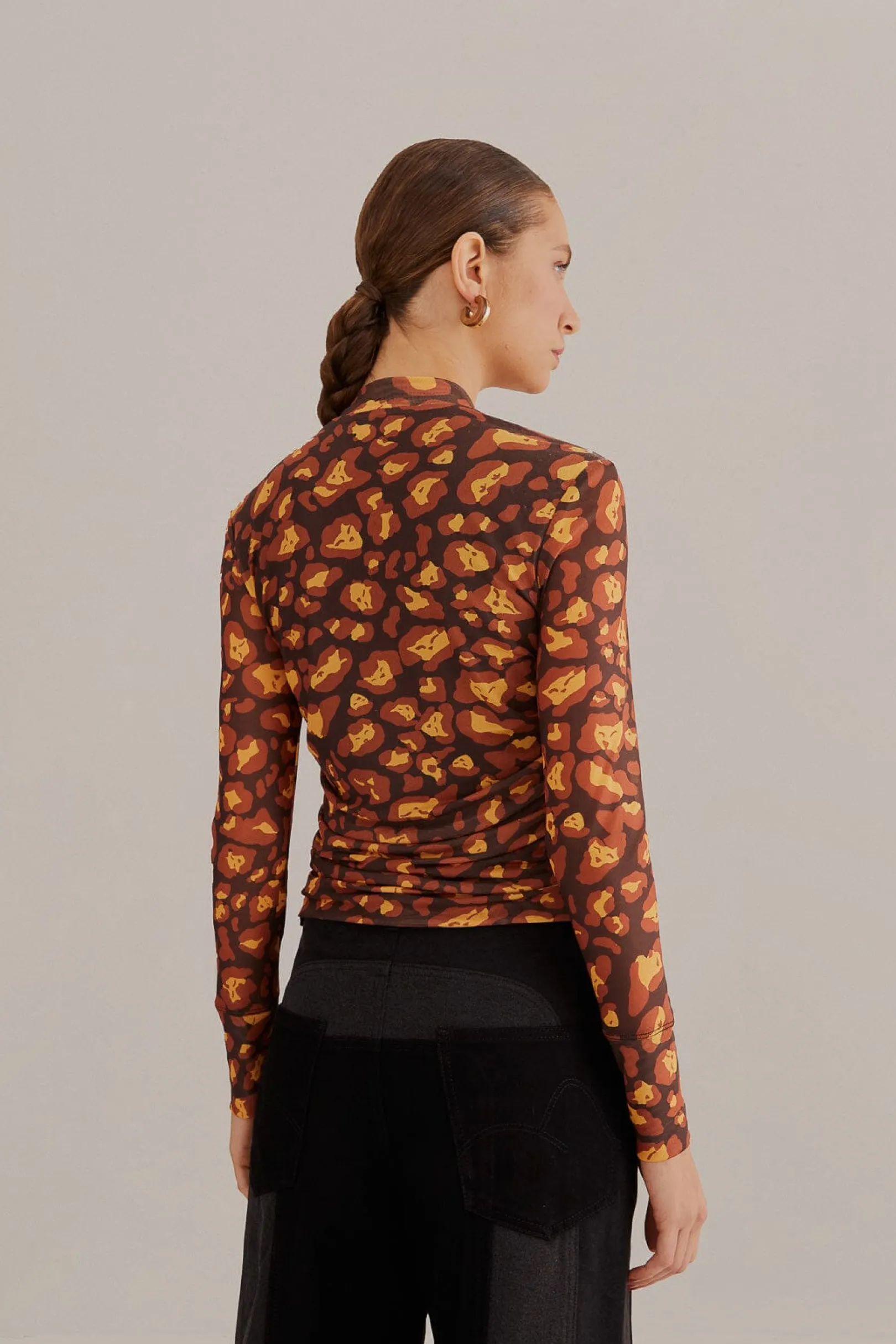 FARM Rio BROWN LEOPARD DESIRE TULLE BLOUSE Best