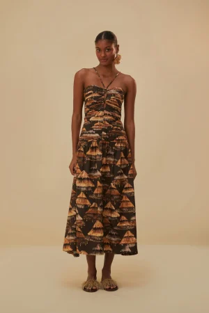 FARM Rio  BROWN SHUHU MAXI DRESS SLEEVELESS Clearance