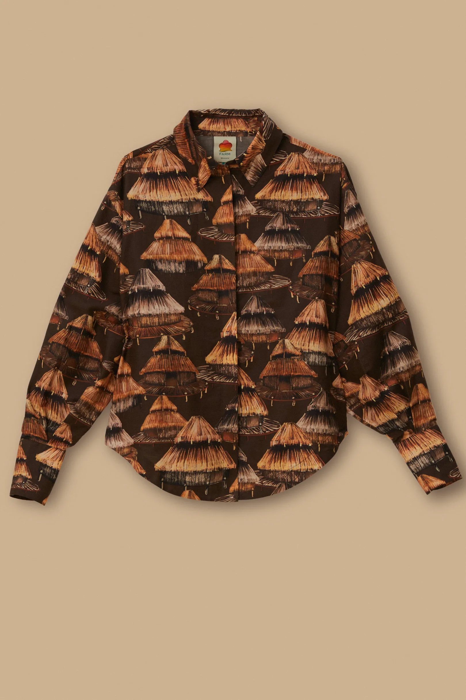 FARM Rio BROWN SHUHU SHIRT LONG SLEEVES Cheap