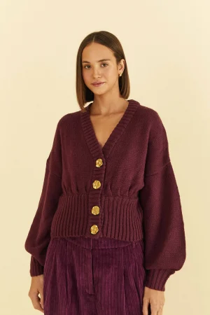 FARM Rio BURGUNDY BUBBLE KNIT CARDIGAN New