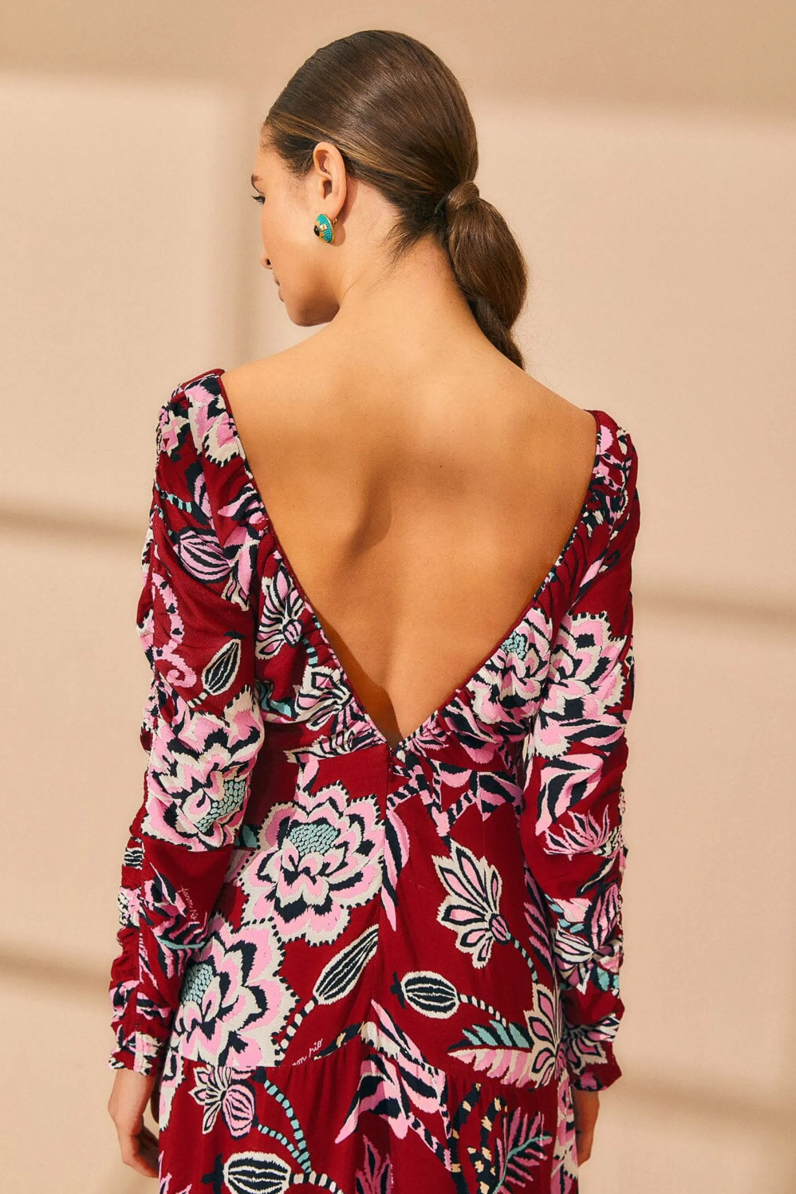 FARM Rio BURGUNDY PINEAPPLE INSPIRATION V NECK MAXI DRESS Clearance