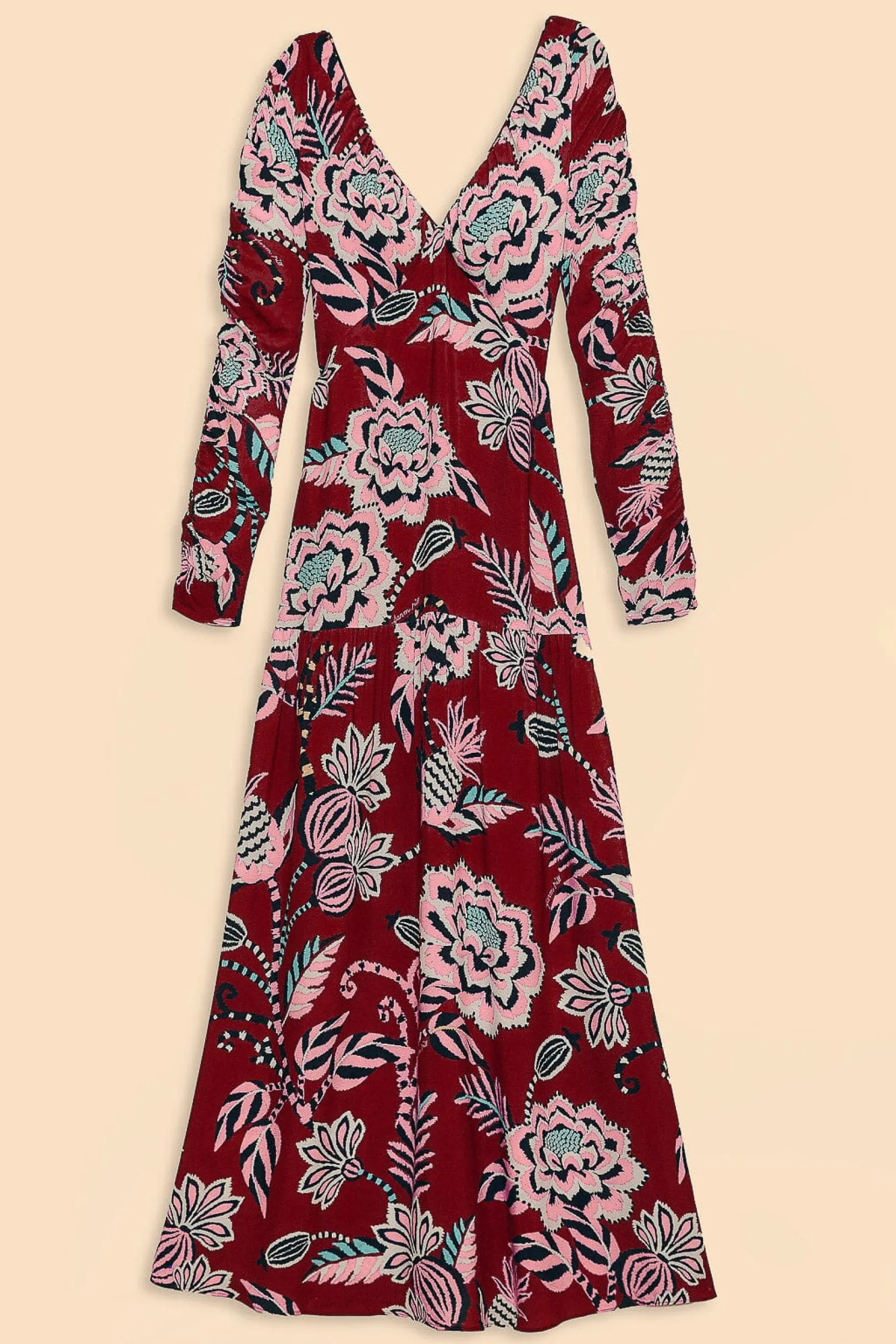 FARM Rio BURGUNDY PINEAPPLE INSPIRATION V NECK MAXI DRESS Clearance