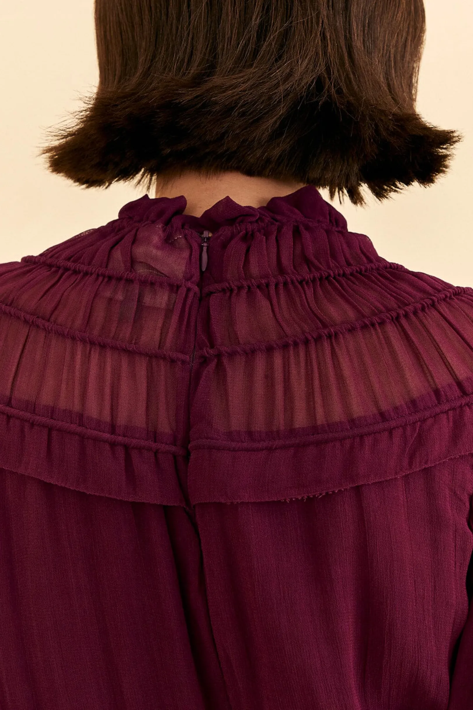 FARM Rio BURGUNDY RUFFLE HIGH NECK BLOUSE Best