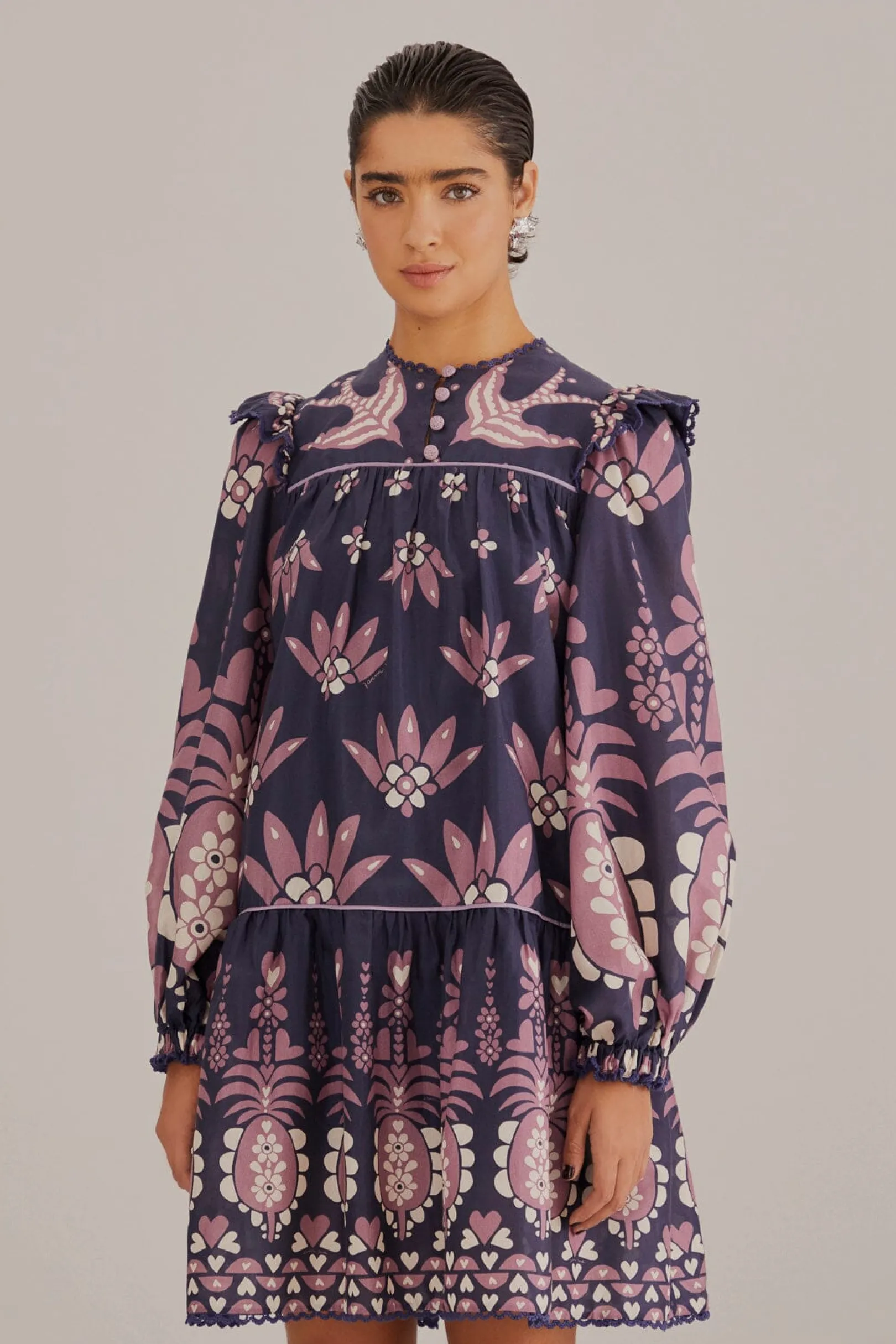 FARM Rio DARK BLUE AINIKA MARTINA LONG SLEEVE MINI DRESS Sale