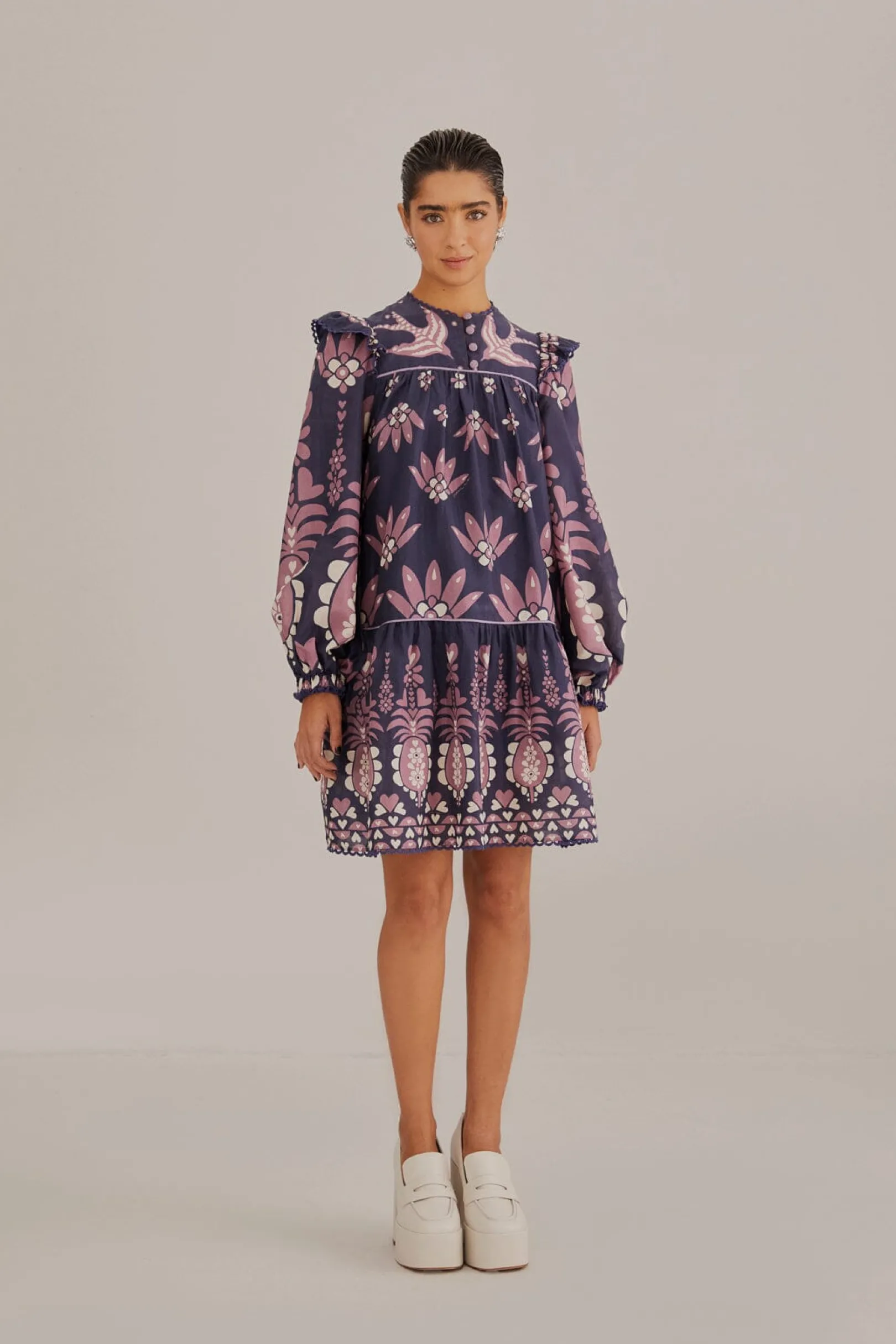 FARM Rio DARK BLUE AINIKA MARTINA LONG SLEEVE MINI DRESS Sale