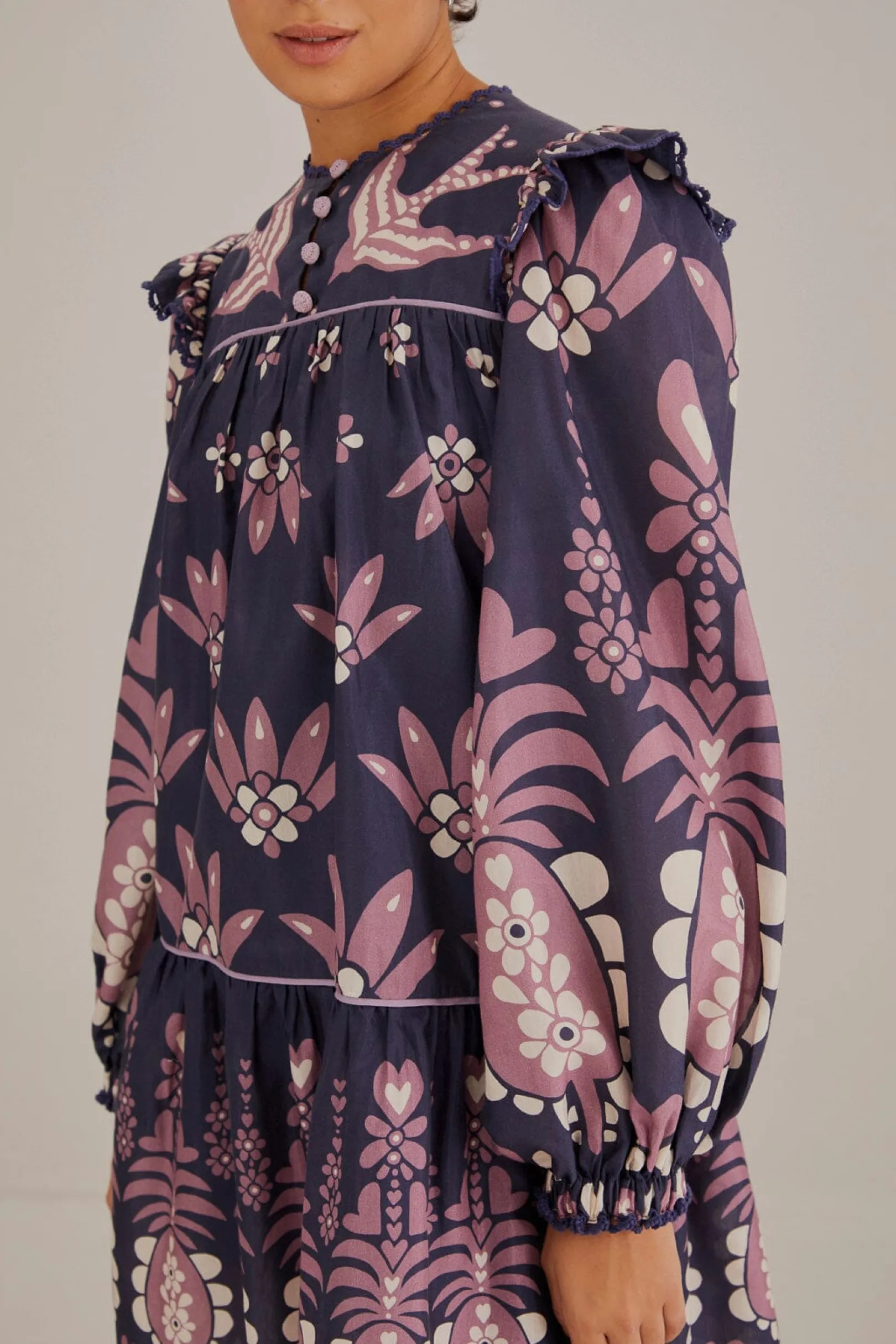 FARM Rio DARK BLUE AINIKA MARTINA LONG SLEEVE MINI DRESS Sale